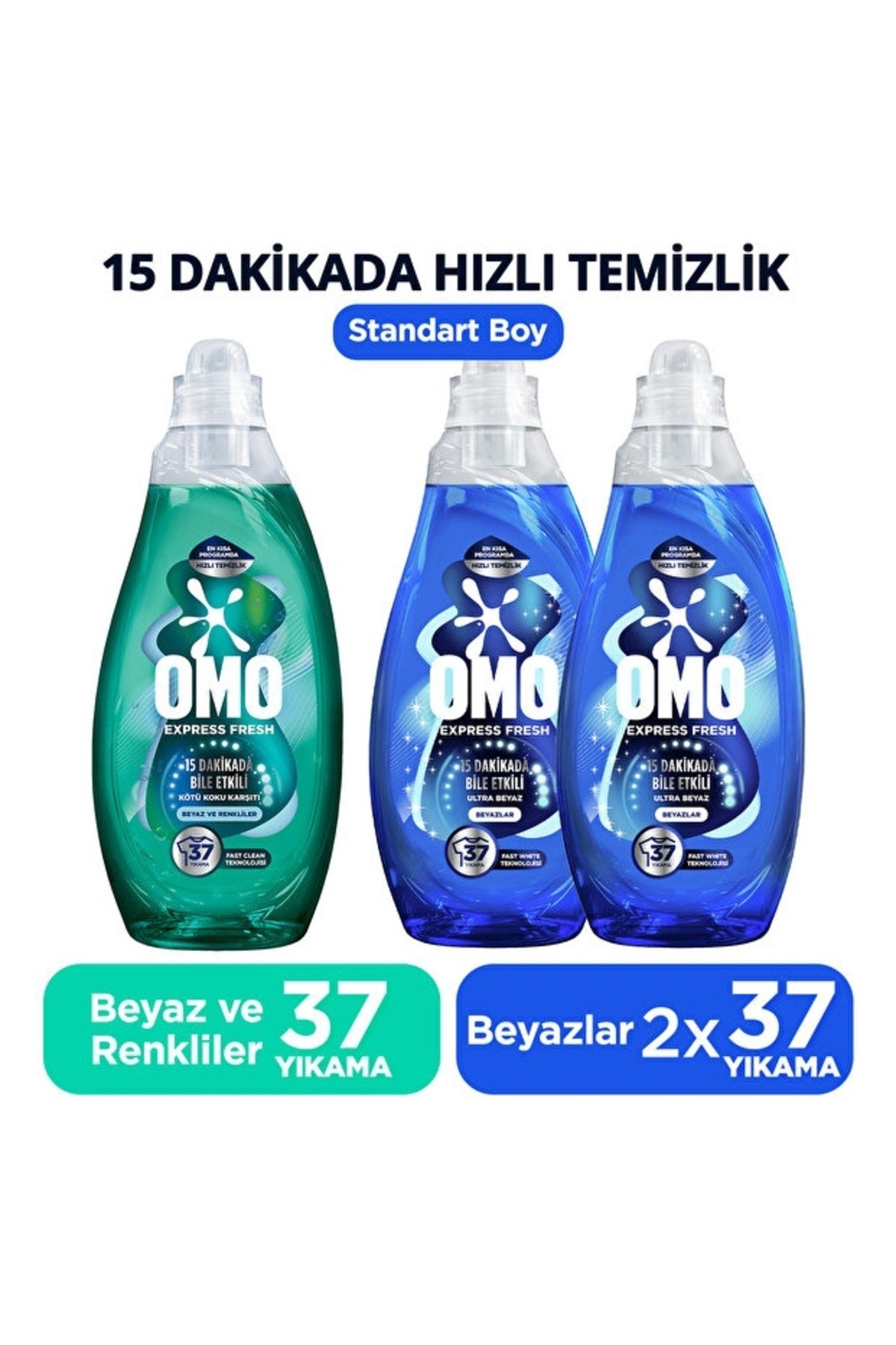 Omo Express Fresh Ultra Beyaz Sıvı Deterjan 1480ml x2 Kötü Koku Karşıtı Beyaz ve Renkliler x1