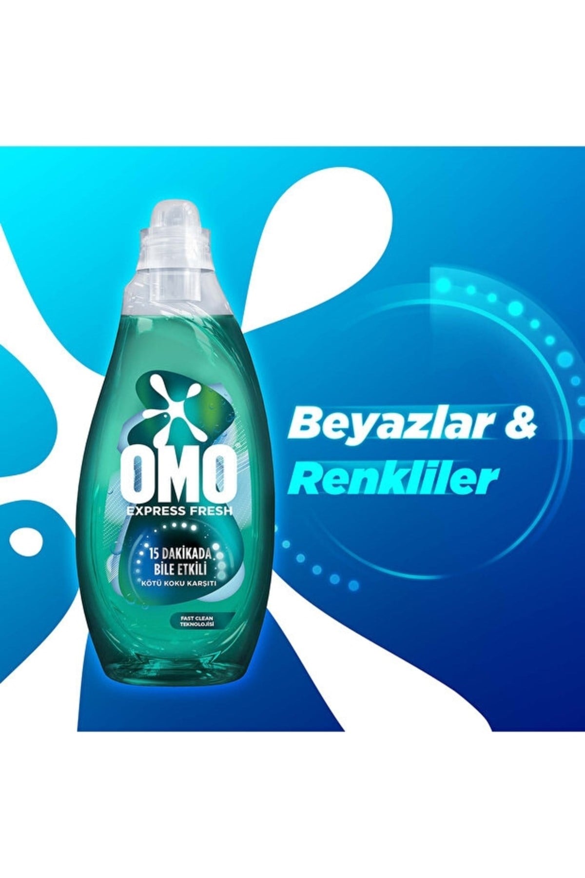 Omo Express Fresh Ultra Beyaz Sıvı Deterjan 1480ml x2 Kötü Koku Karşıtı Beyaz ve Renkliler x1