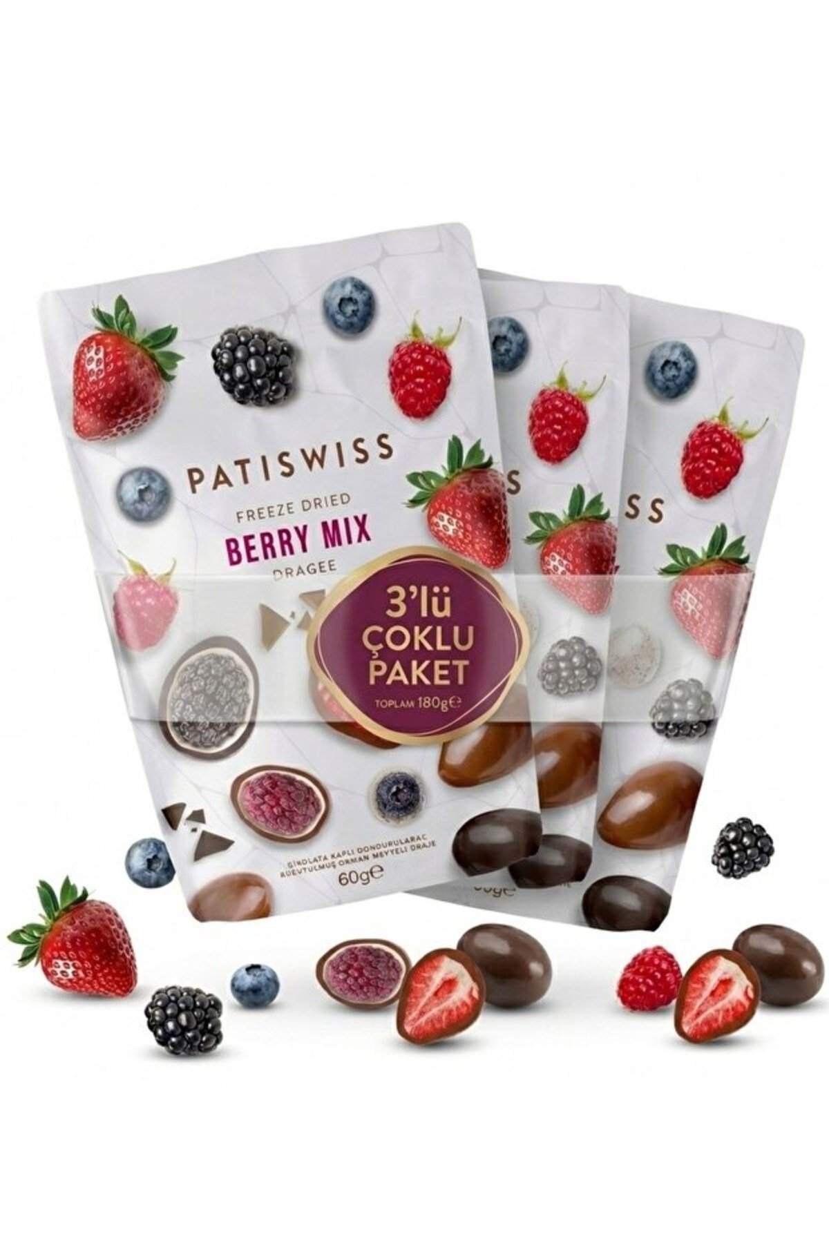 Patiswiss Berry Mix Draje 3'lü Avantaj Paketi, 60G x 3 Adet