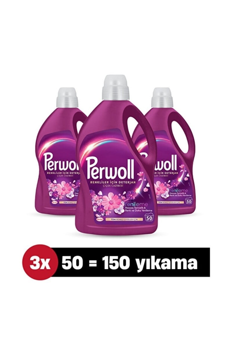 Perwoll Yenileme & Hassas Sıvı Çamaşır Deterjanı Çiçek Cazibesi 2.7L x3 Adet