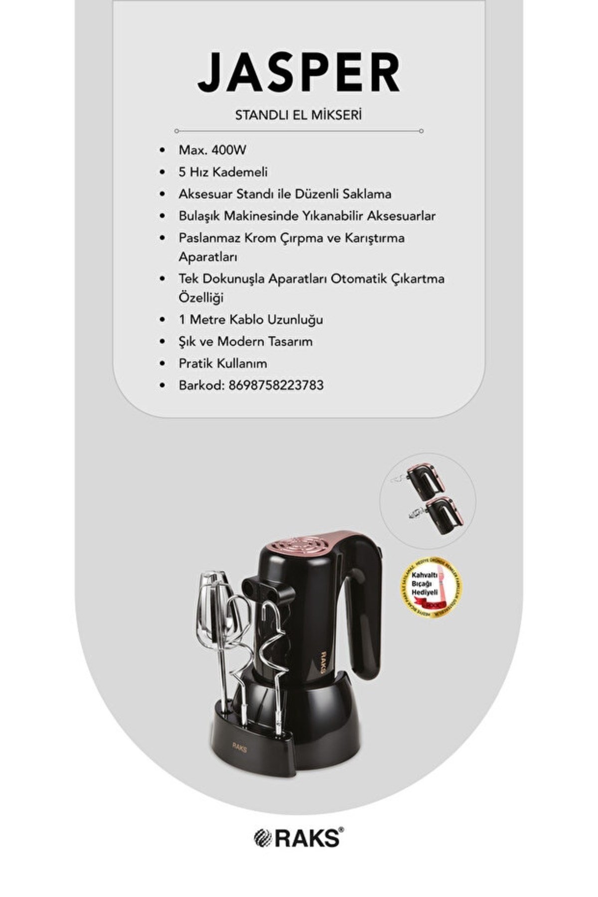 Raks Jasper Standlı El Mikseri 400 watt