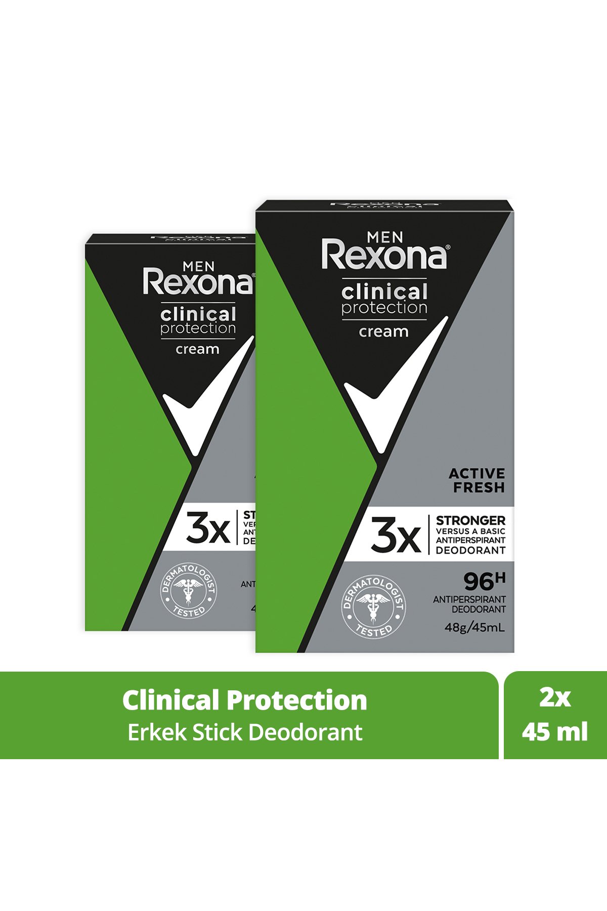 Rexona Clinical Protection Erkek Stick Deodorant Active Fresh 45 ml x2 Adet