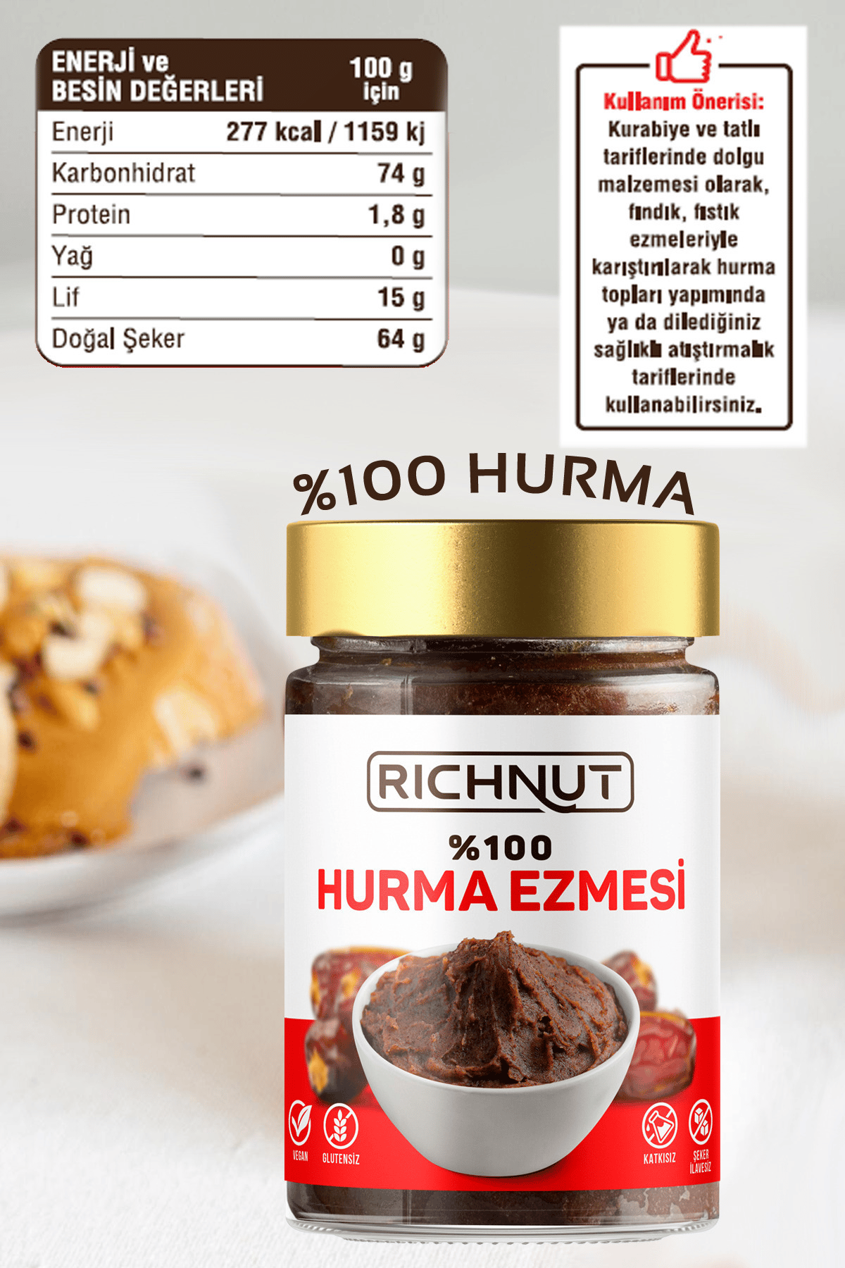RİCHNUT %100 Doğal Hurma Ezmesi 400 gr (KATKISIZ HURMA PÜRESİ)