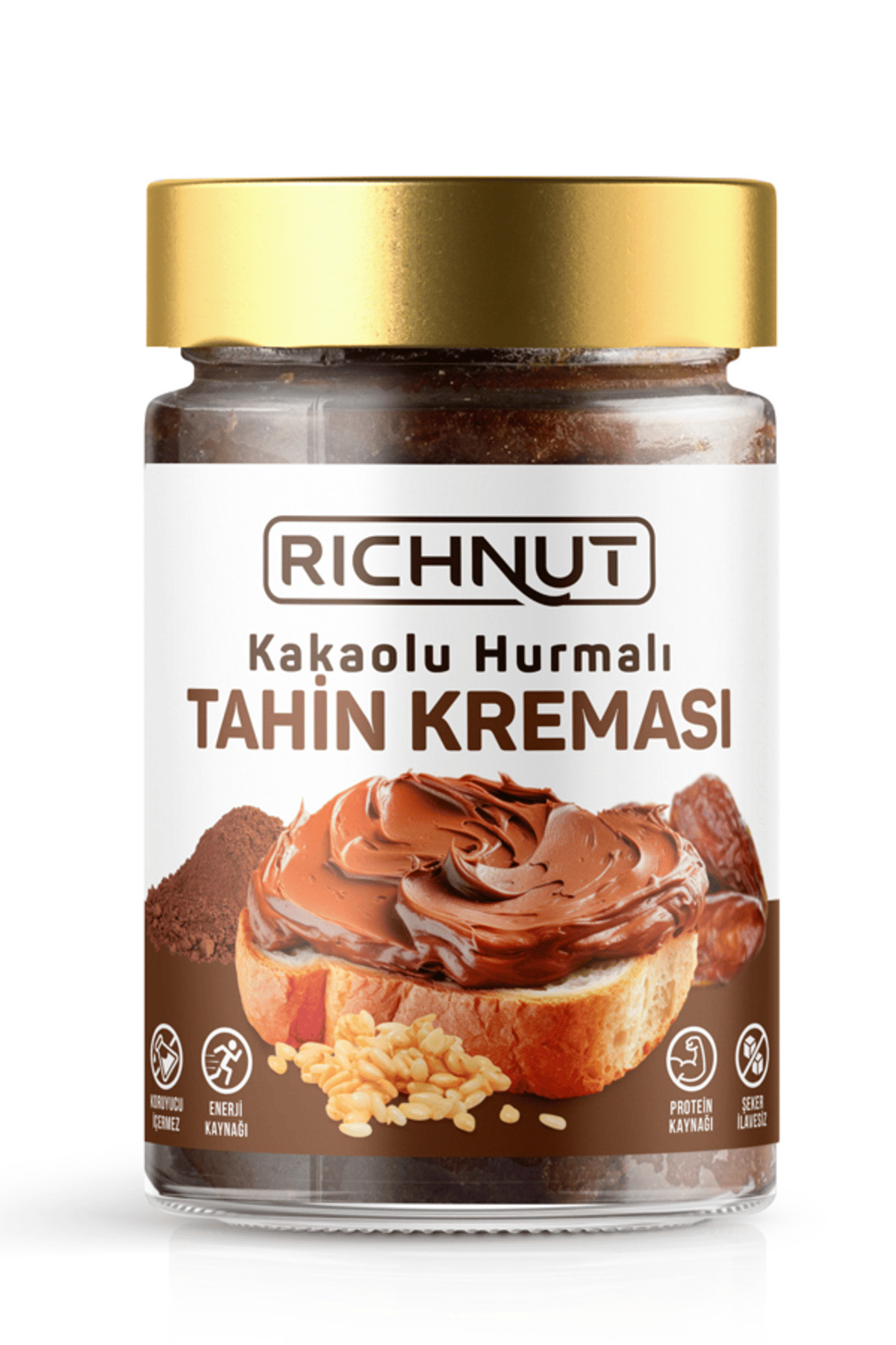 RİCHNUT Kakaolu Hurmalı Tahin Kreması (Şekersiz, Katkısız, %100 Doğal)