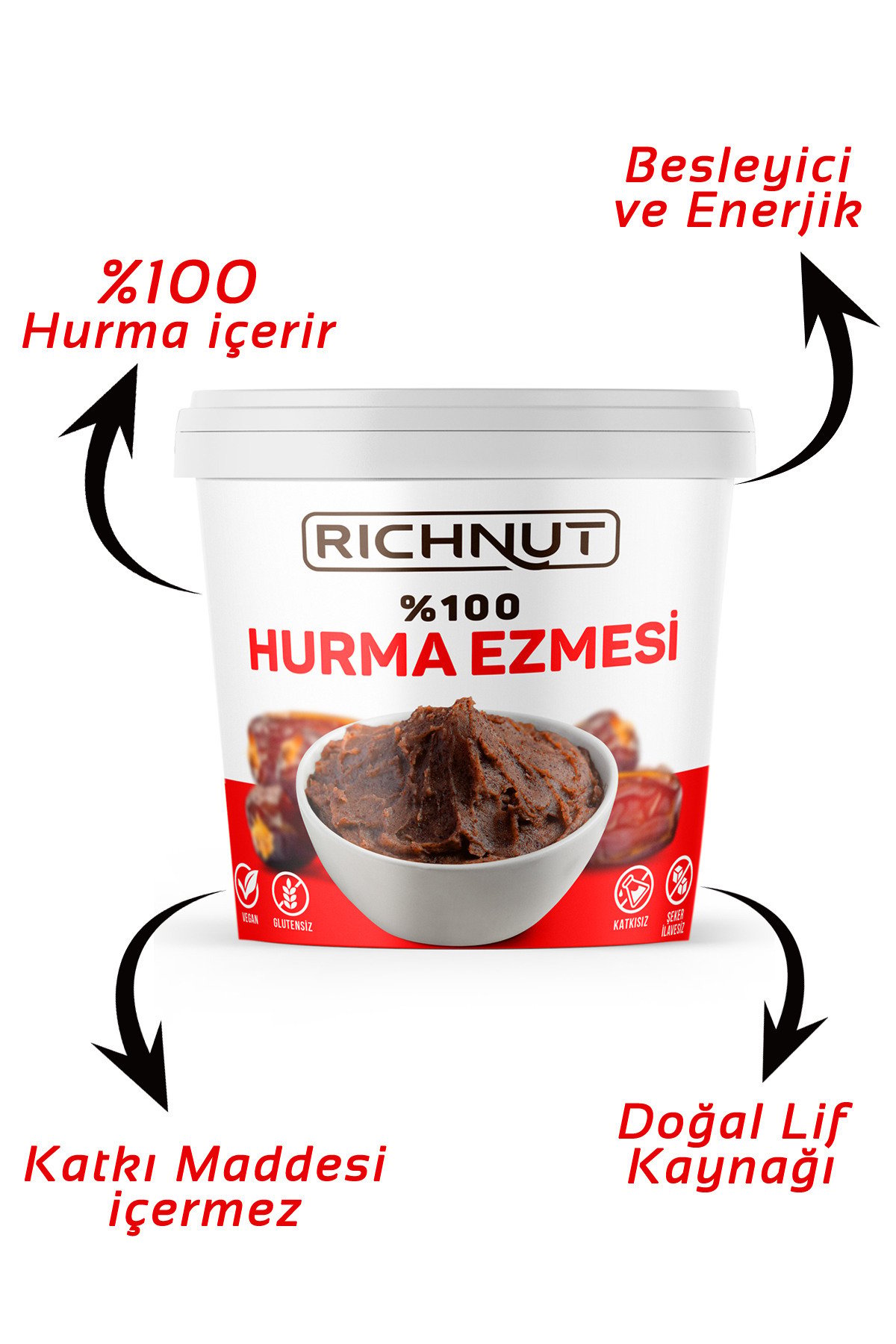 RİCHNUT Katkısız Doğal Hurma Ezmesi - %100 Hurma Püresi 1 Kg