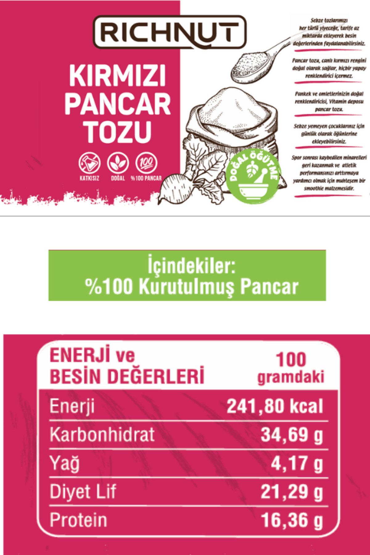 Richnut  Kırmızı Pancar Tozu 150 Gr