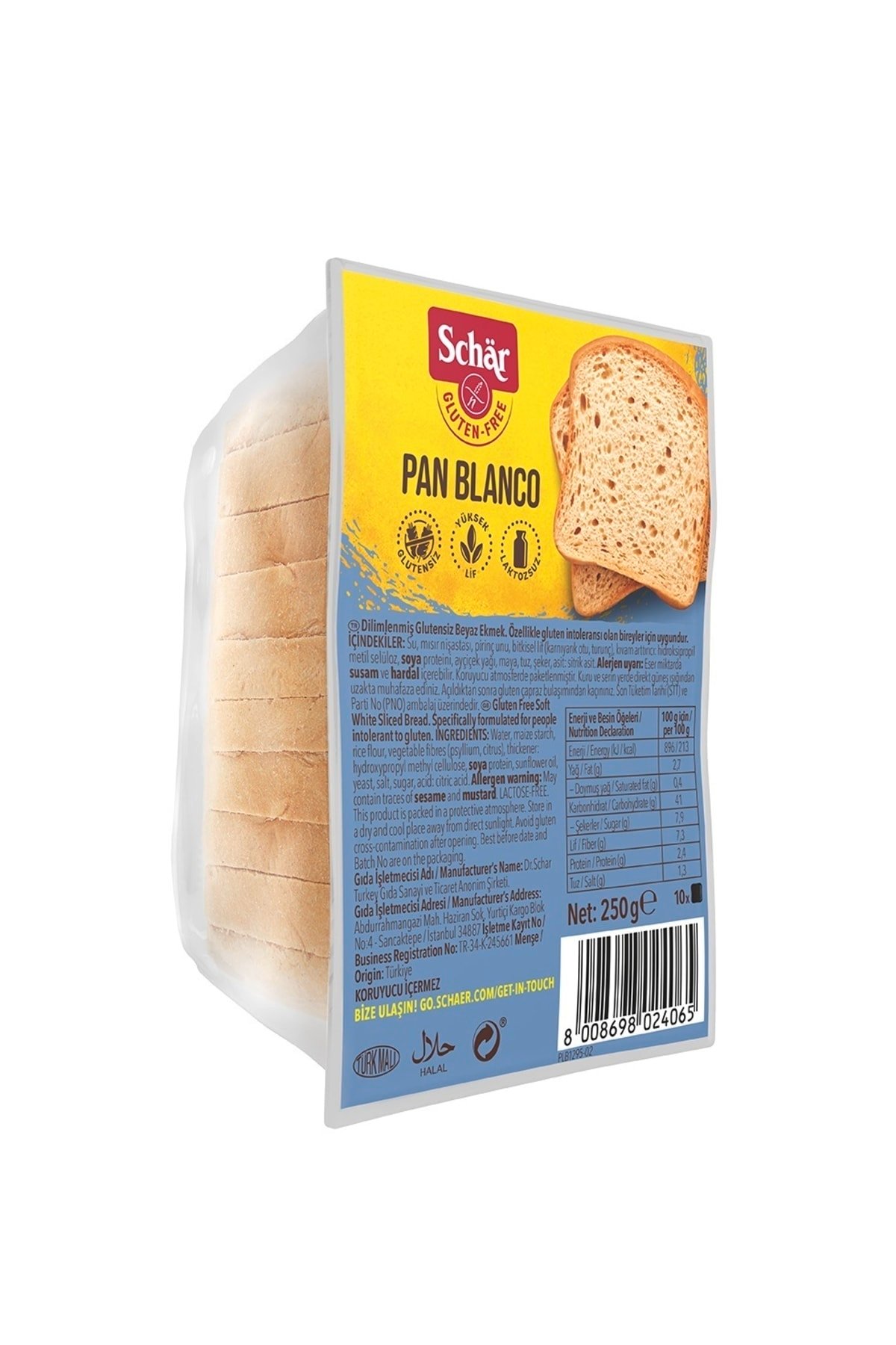 Schar Pan Blanco Glutensiz Beyaz Ekmek 250 gr (8 ADET)