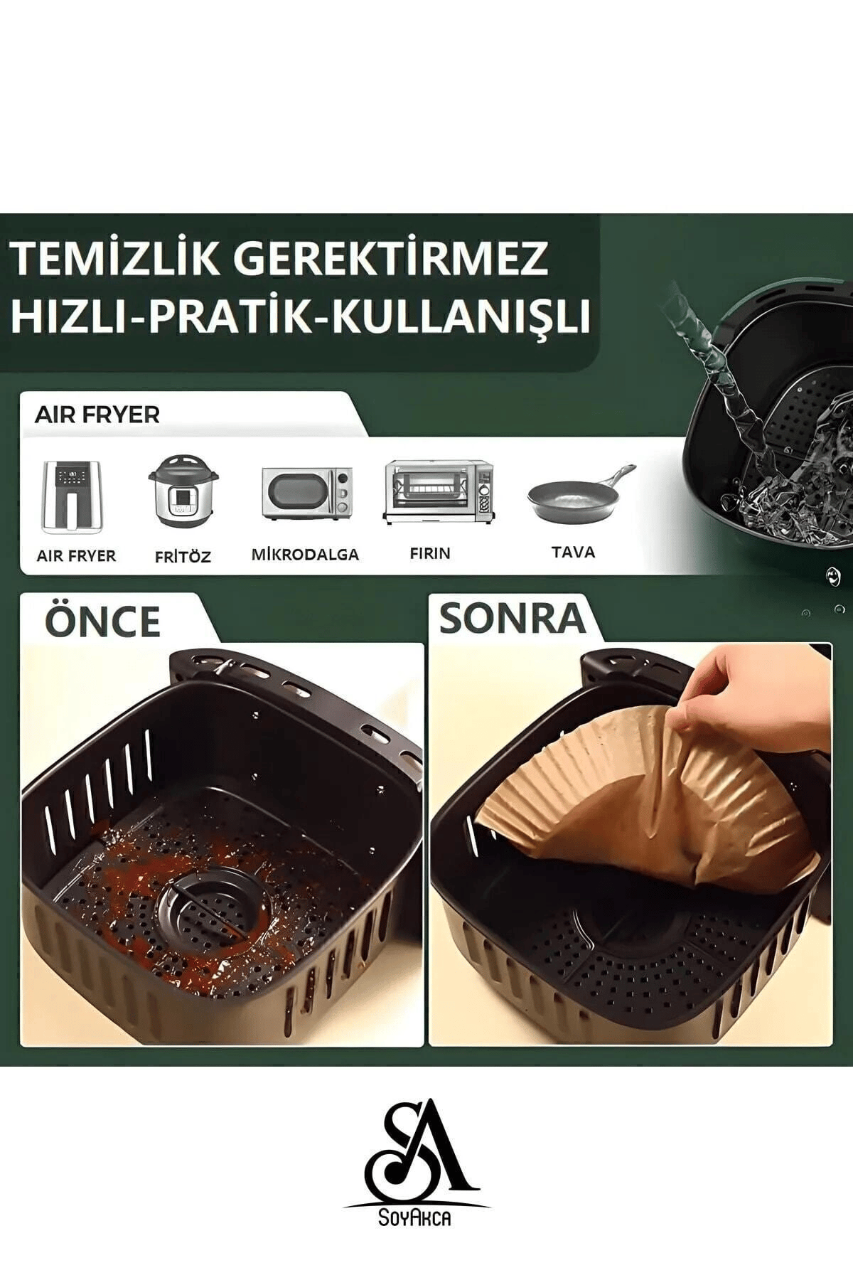 SoyAkca Philips Airfryer Xiaomi Uyumlu Hava Fritözü Hava Firitözü Philips Yağsız Fritöz Pişirme Kağıdı 50'li