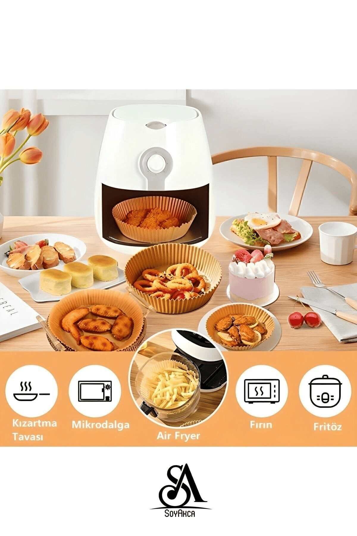 SoyAkca Philips Airfryer Xiaomi Uyumlu Hava Fritözü Hava Firitözü Philips Yağsız Fritöz Pişirme Kağıdı 50'li