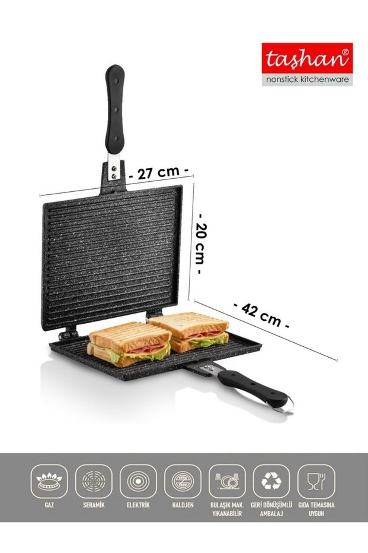 TAŞHAN Ocak Üstü Maxi Döküm Tost Makinesi (26X20CM)