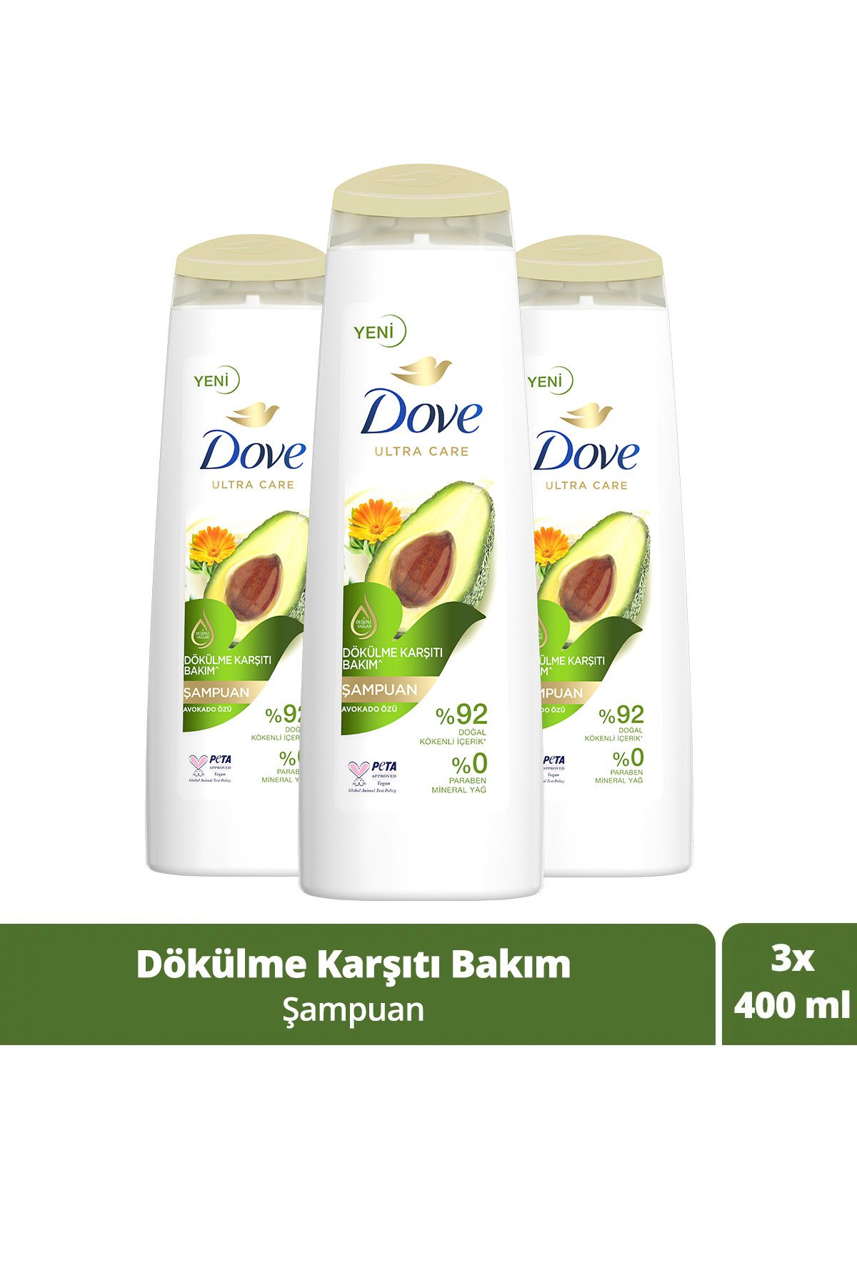 Ultra Care Saç Bakım Şampuanı Dökülme Karşıtı Bakım Avokado Özü 400 ml X3 Adet