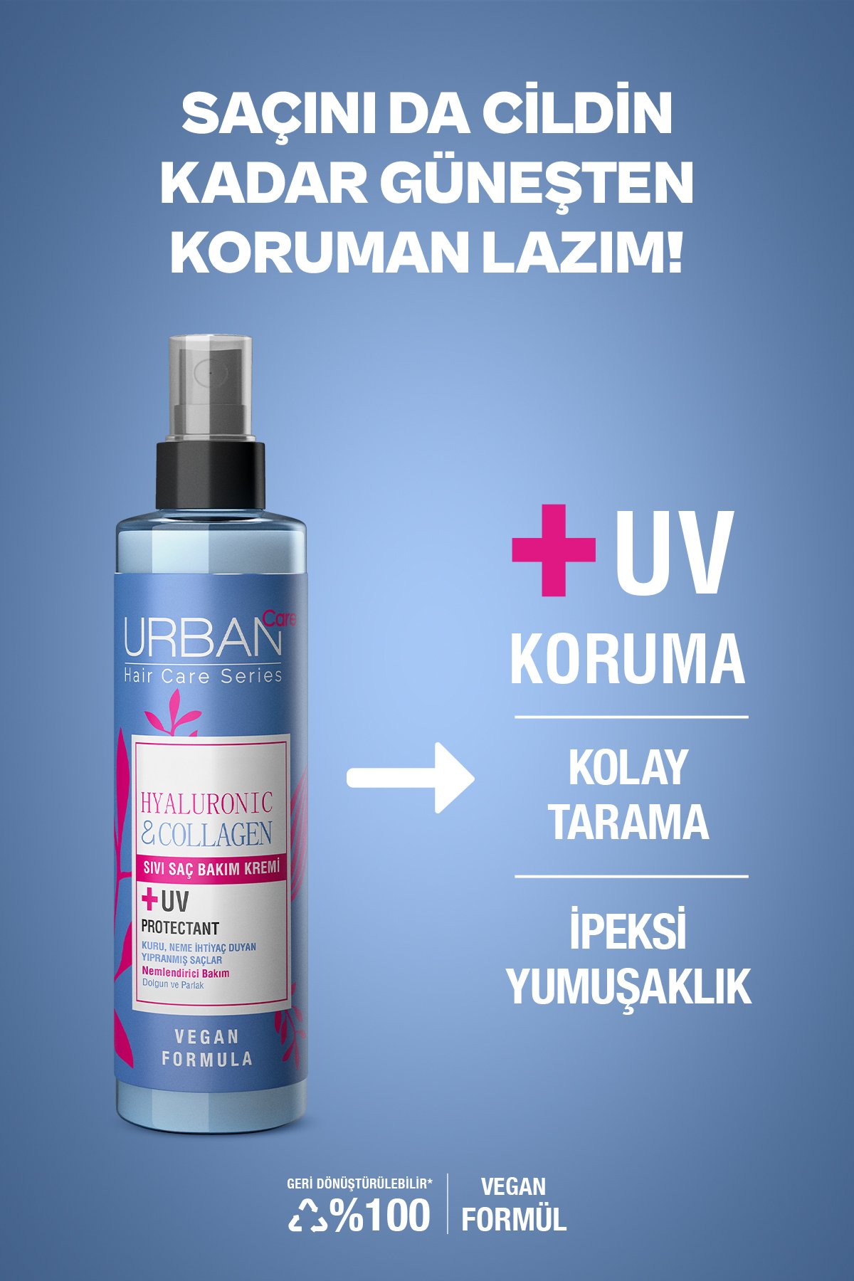 Urban Care Hyaluronik Asit & Kolajen Kuru ve Cansız Saçlara Özel Durulanmayan Sıvı Saç Bakım Kremi-200ml-vegan