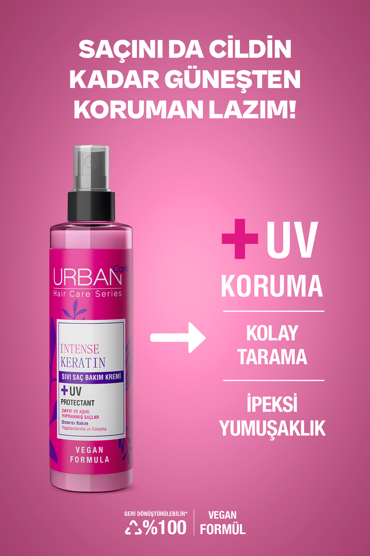 Urban Care Intense & Keratin Aşırı Yıpranmış ve Cansız Saçlara Özel Sıvı Saç Bakım Kremi Set 3x200ml-vegan