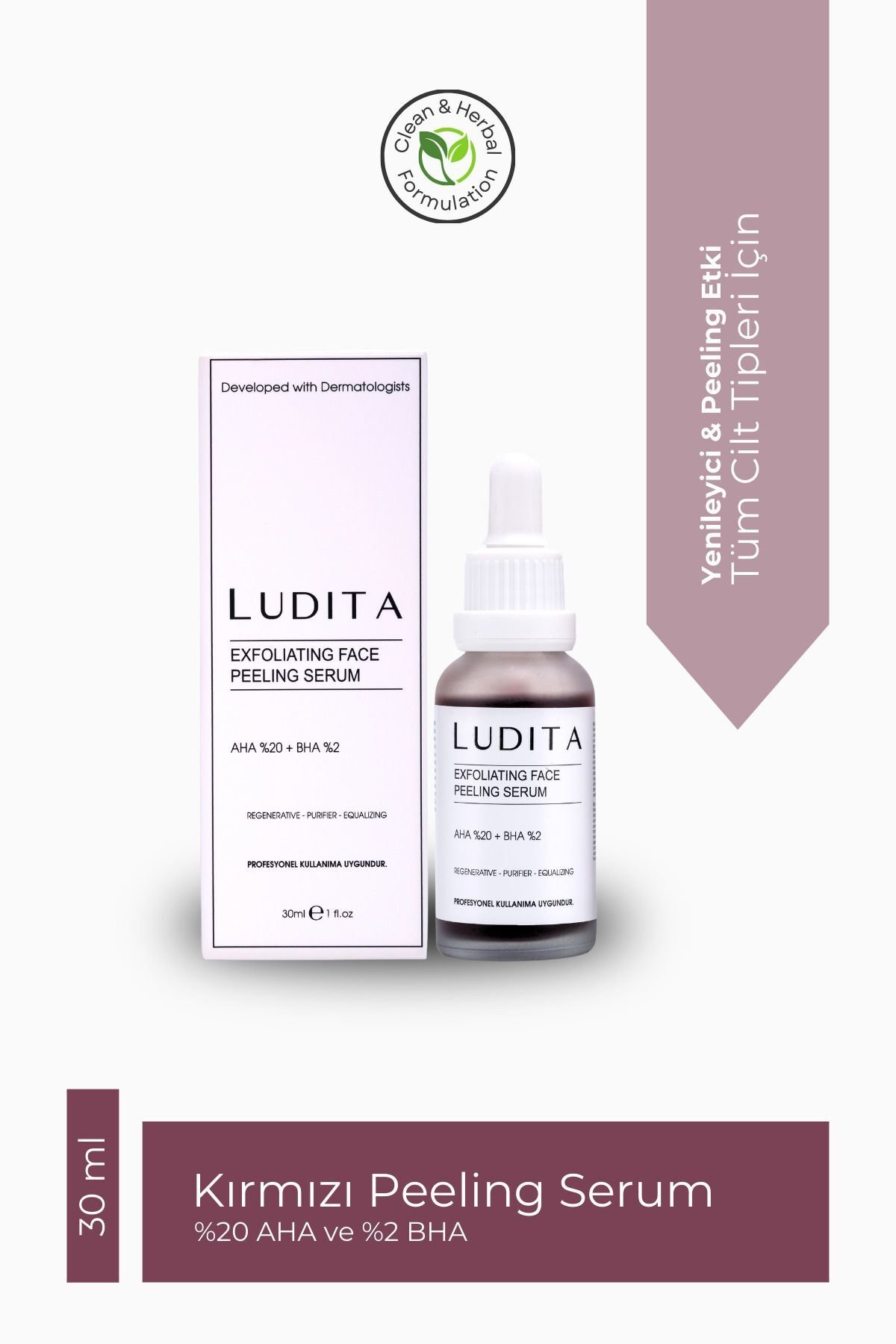 Yenileyici Cilt Tonu Eşitleyici Yüz Peeling Kırmızı Serum(%20 Aha Ve %2 Bha)