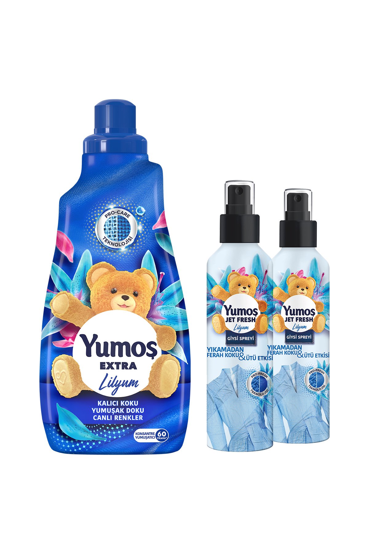 Yumoş Çamaşır Yumuşatıcısı Lilyum 1440 ml (1 adet) + Yumoş Jet Fresh Sprey Lilyum 200 ml x2 Adet