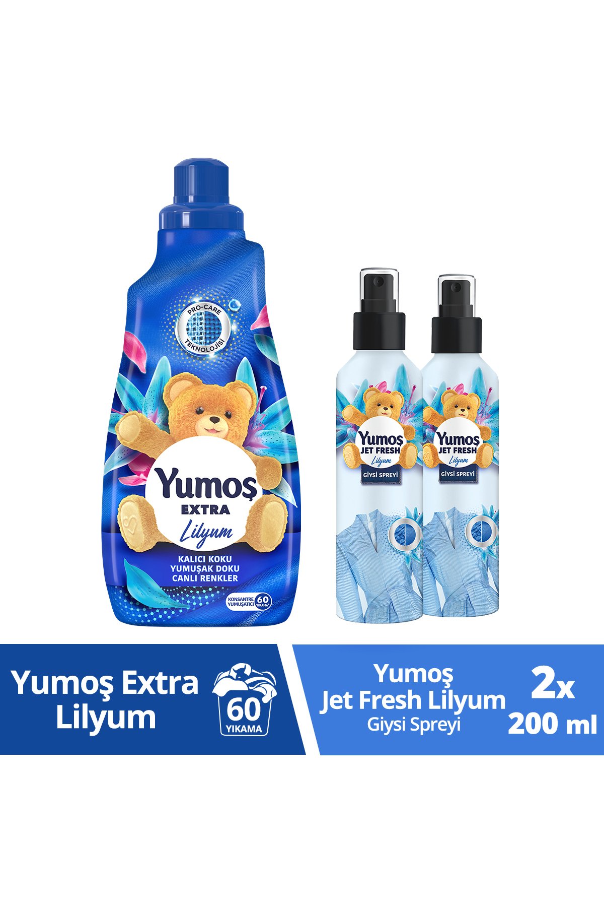 Yumoş Çamaşır Yumuşatıcısı Lilyum 1440 ml (1 adet) + Yumoş Jet Fresh Sprey Lilyum 200 ml x2 Adet