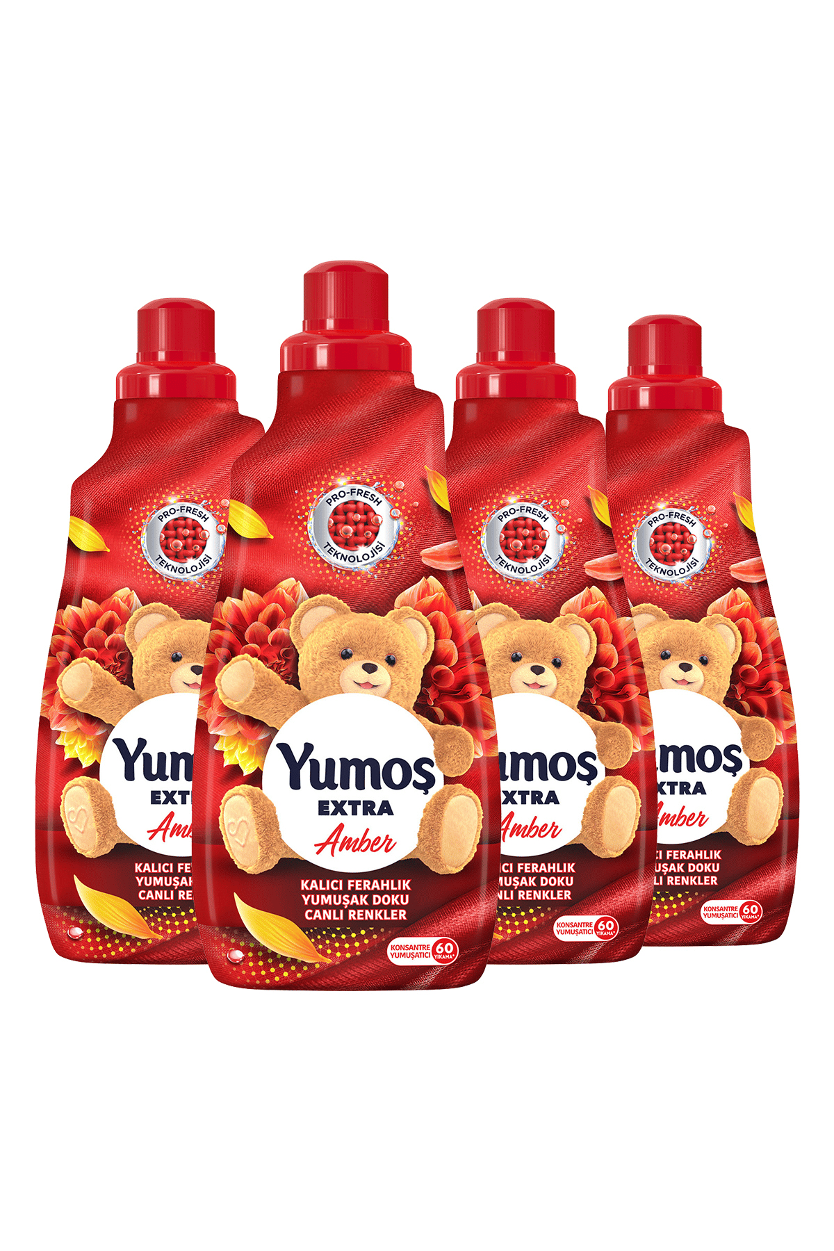 Yumoş Extra Konsantre Çamaşır Yumuşatıcısı Amber (Kırmızı) 1440 ml 60 Yıkama x 4 adet