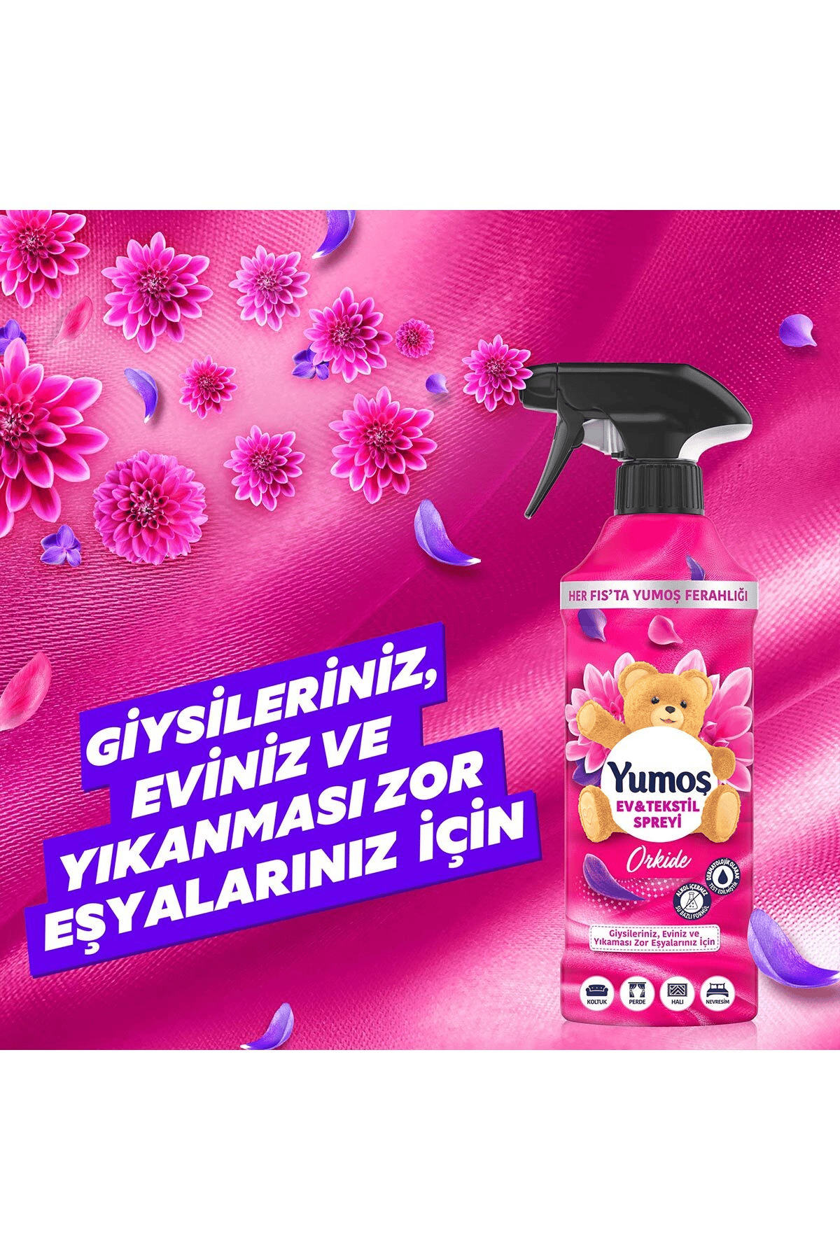 Yumoş Sprey  Lilyum 450 ml + Yumoş Sprey Orkide 450 ml+Yumoş Sprey Sakura 450 ml