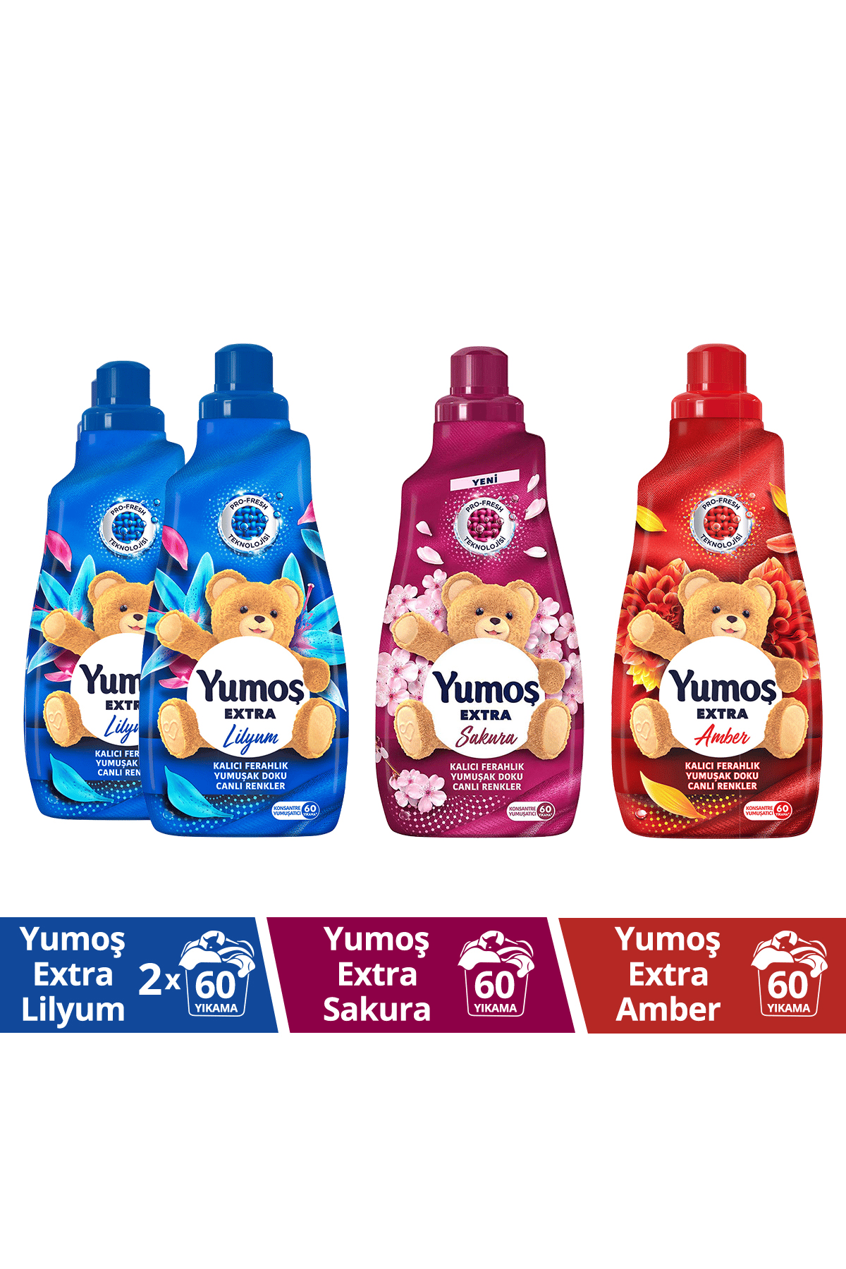 Yumoş Yumuşatıcı Lilyum 1440 ml x2 Adet + Yumoş Sakura 1440 ml + Yumoş Amber 1440 ml