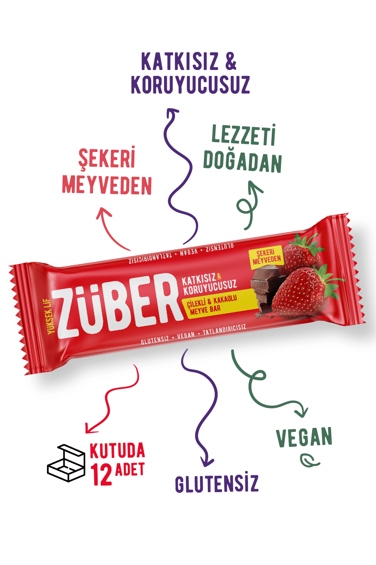 Züber Meyve Bar Çilekli Ve Kakaolu 40g X 12 Adet