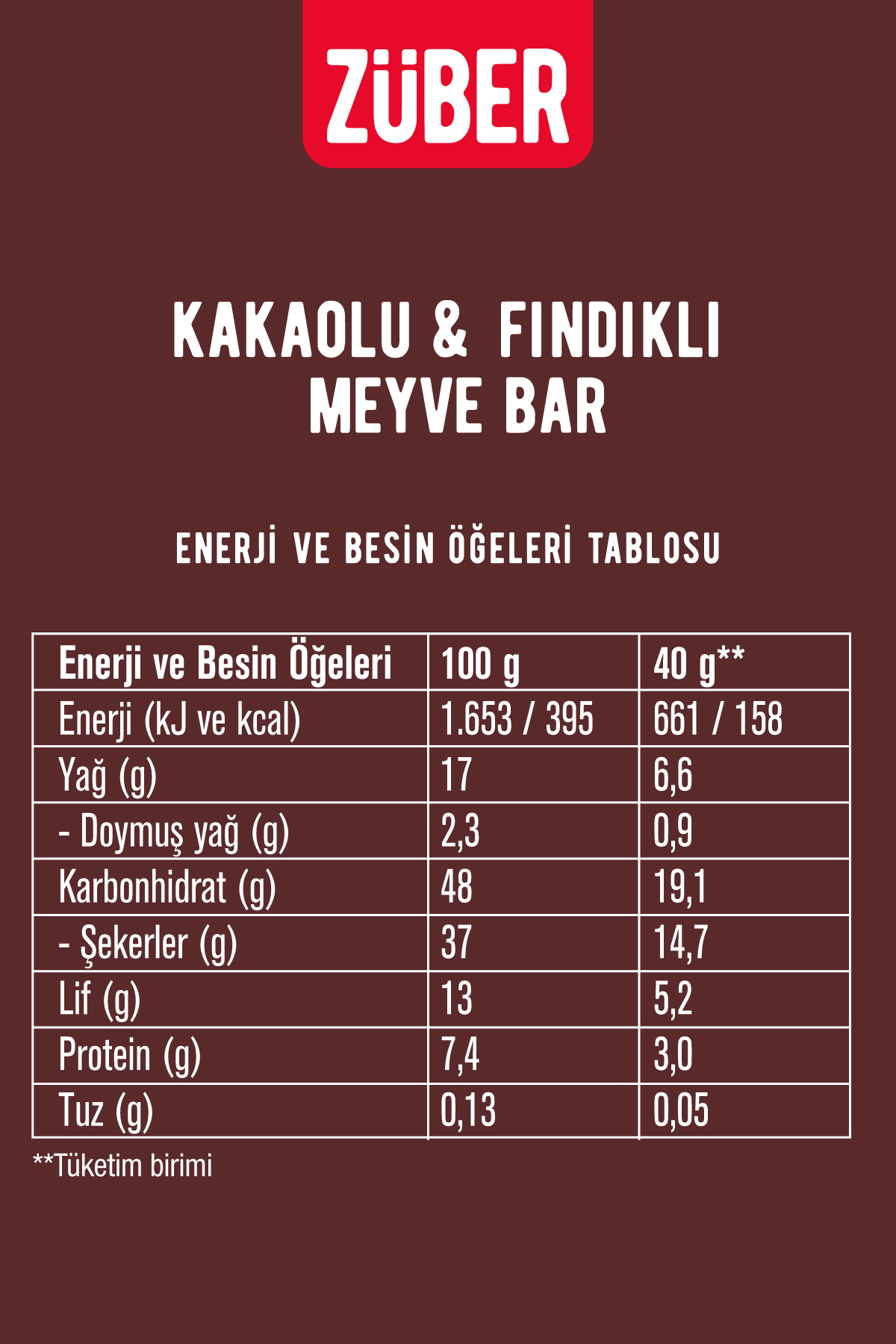 Züber Meyve Bar Fındık Ve Kakaolu 40g X 12 Adet