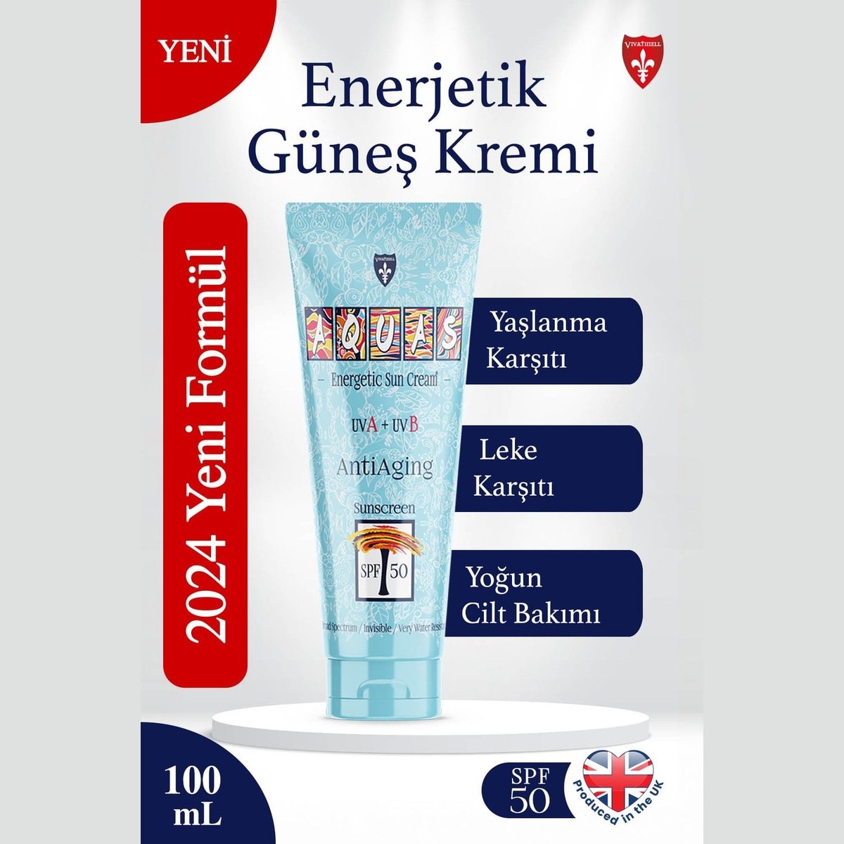 Aquas Yaşlanma Karşıtı Enerjetik Güneş Kremi SPF 50 UVA+UVB 100 mL