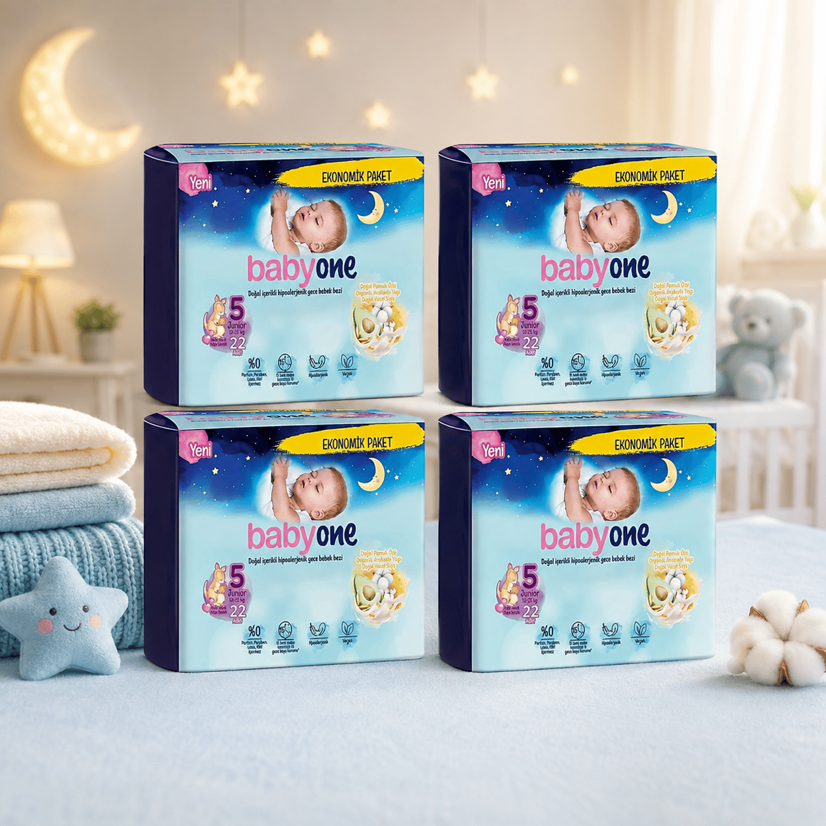 Babyone Gece Bebek Bezi 5 Beden Junior Ekonomik Paket 88 Adet (22'li 4 Paket)
