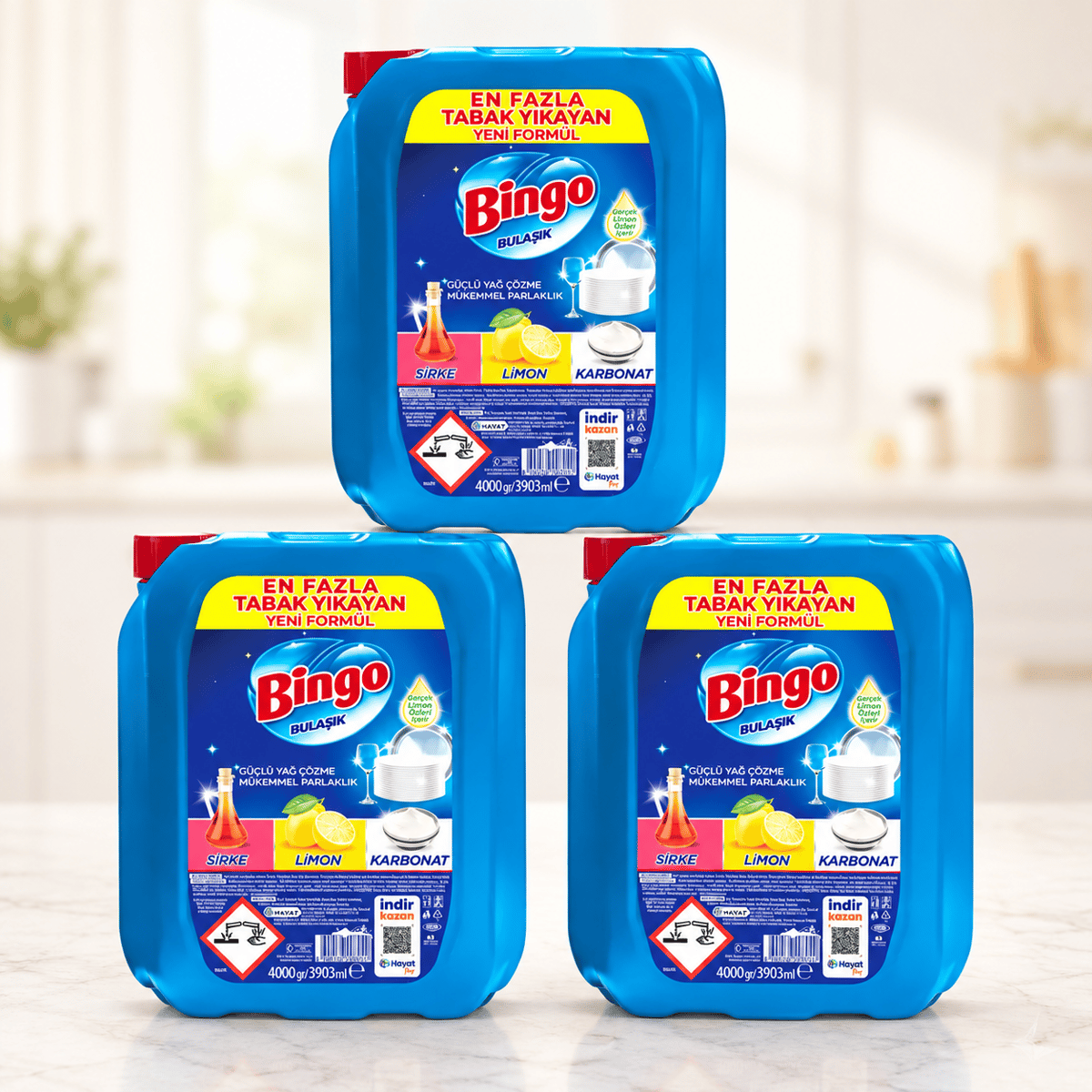 Bingo Bulaşık Deterjanı Limon Kokulu 12 KG – 4 KG × 3 Adet