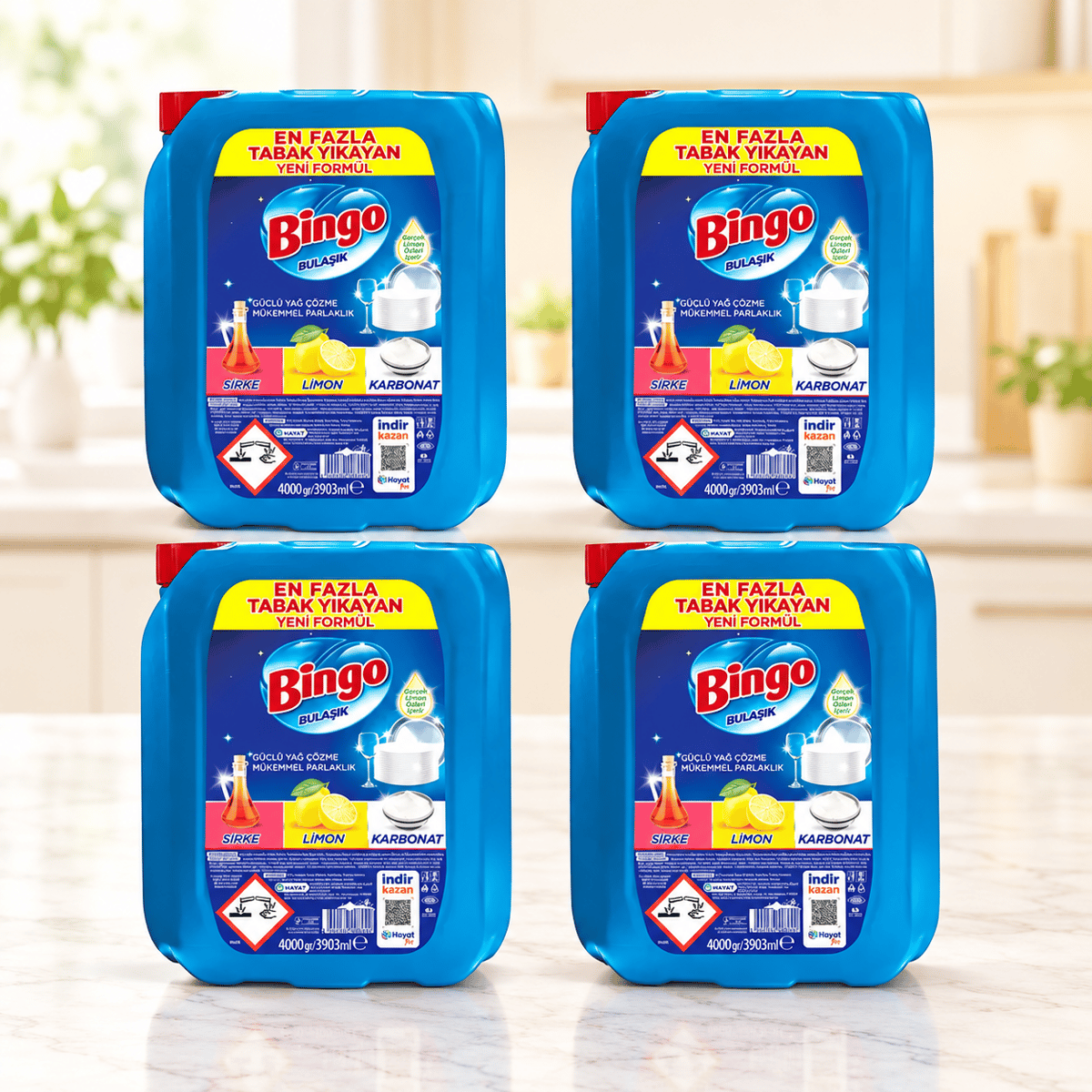 Bingo Bulaşık Deterjanı Limon Kokulu 16 KG – 4 KG × 4 Adet