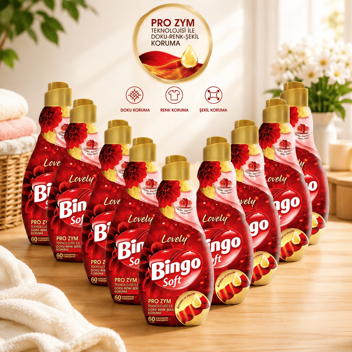 Bingo Soft Konsantre Çamaşır Yumuşatıcısı Lovely 1440 ml x 9 adet