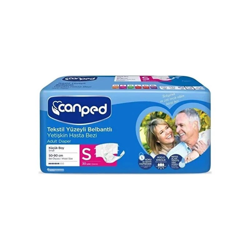 Canped Bel Bantlı Yetişkin Hasta Bezi 30 Adet - S Bel Ölçüsü : 50 - 90 Cm