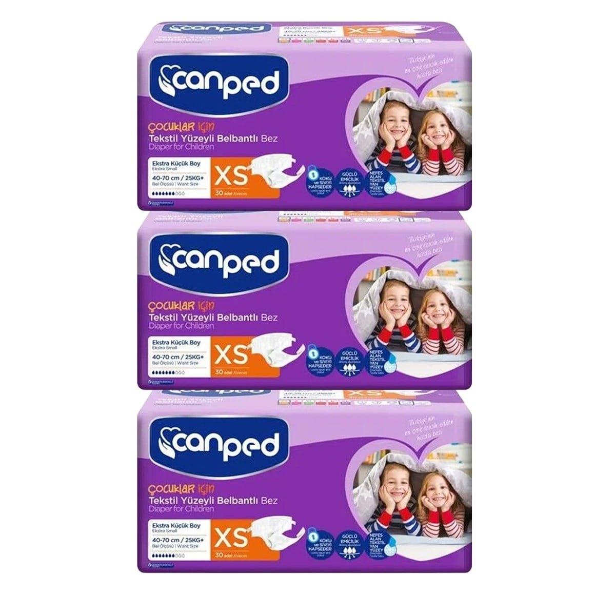 Canped Belbantlı Tekstil Hasta Bezi Ekstra Küçük (xs) 90 adet (30 'lu 3 Paket)