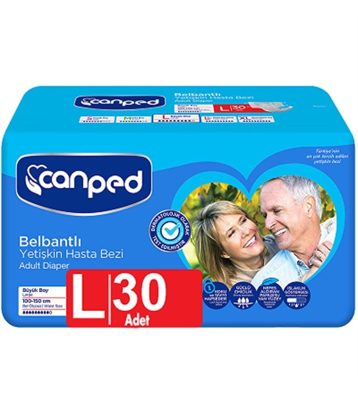 Canped Tekstil Yüzeyli Belbantlı Yetişkin Hasta Bezi Large 30'lu