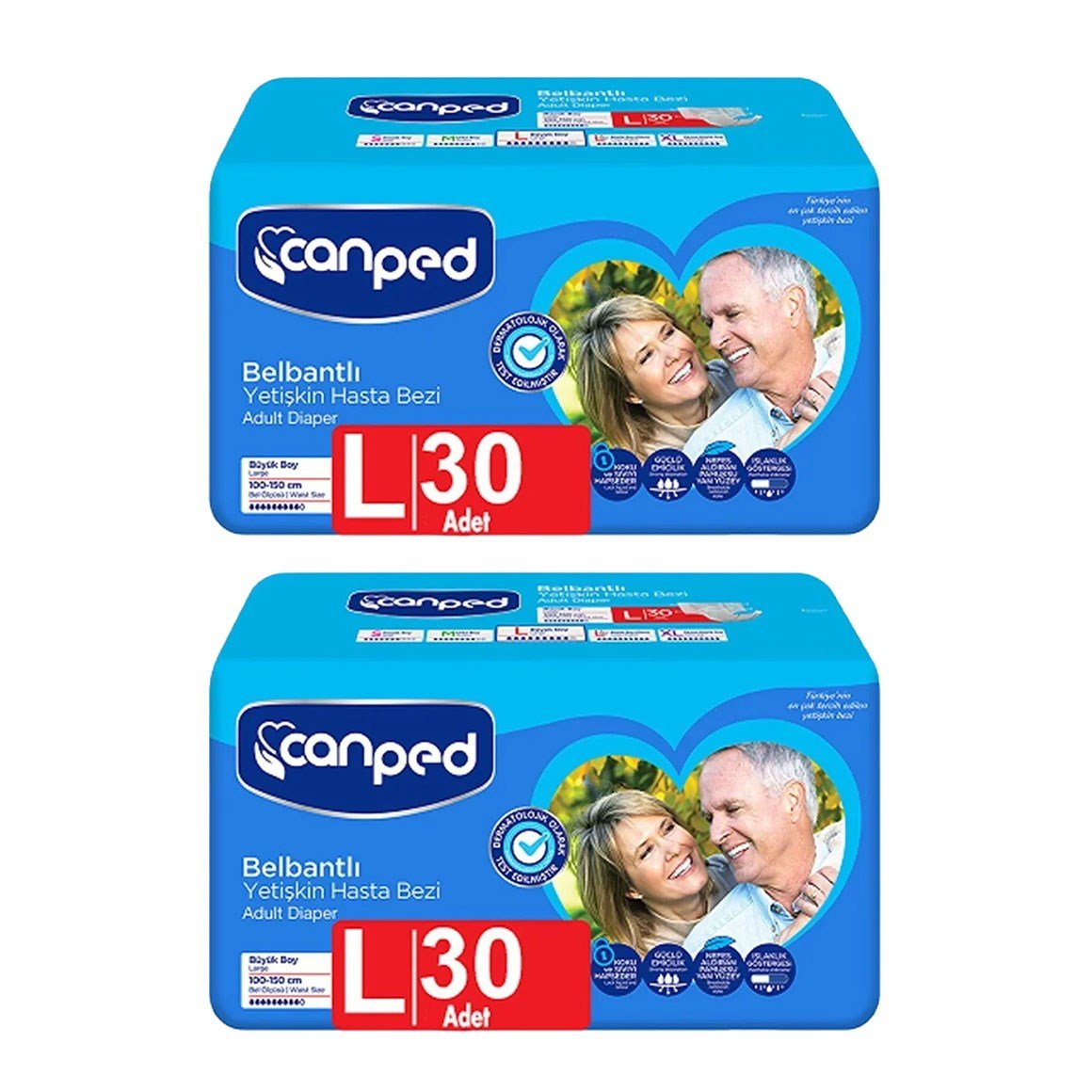 Canped Tekstil Yüzeyli Belbantlı Yetişkin Hasta Bezi Large 60'lı (30'lu 2 Paket)