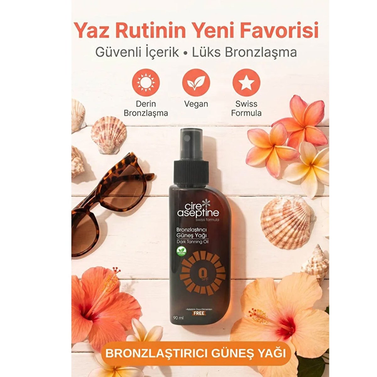 Cire Aseptine Bronzlaştırıcı Güneş Yağı 0 SPF 90 ml