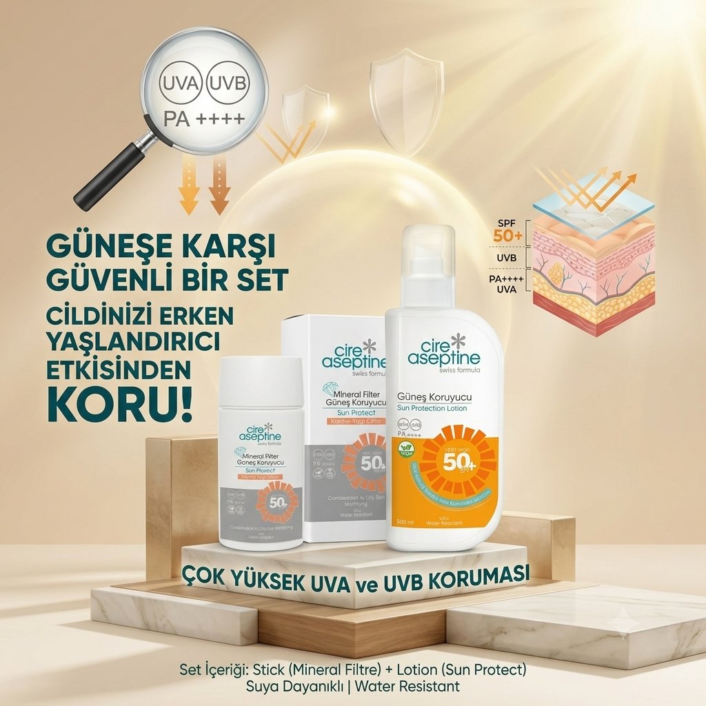 Cire Aseptine Güneş Koruyucu Krem 50 SPF 200 ml + Mineral Filtreli Güneş Koruyucu (50 ml)