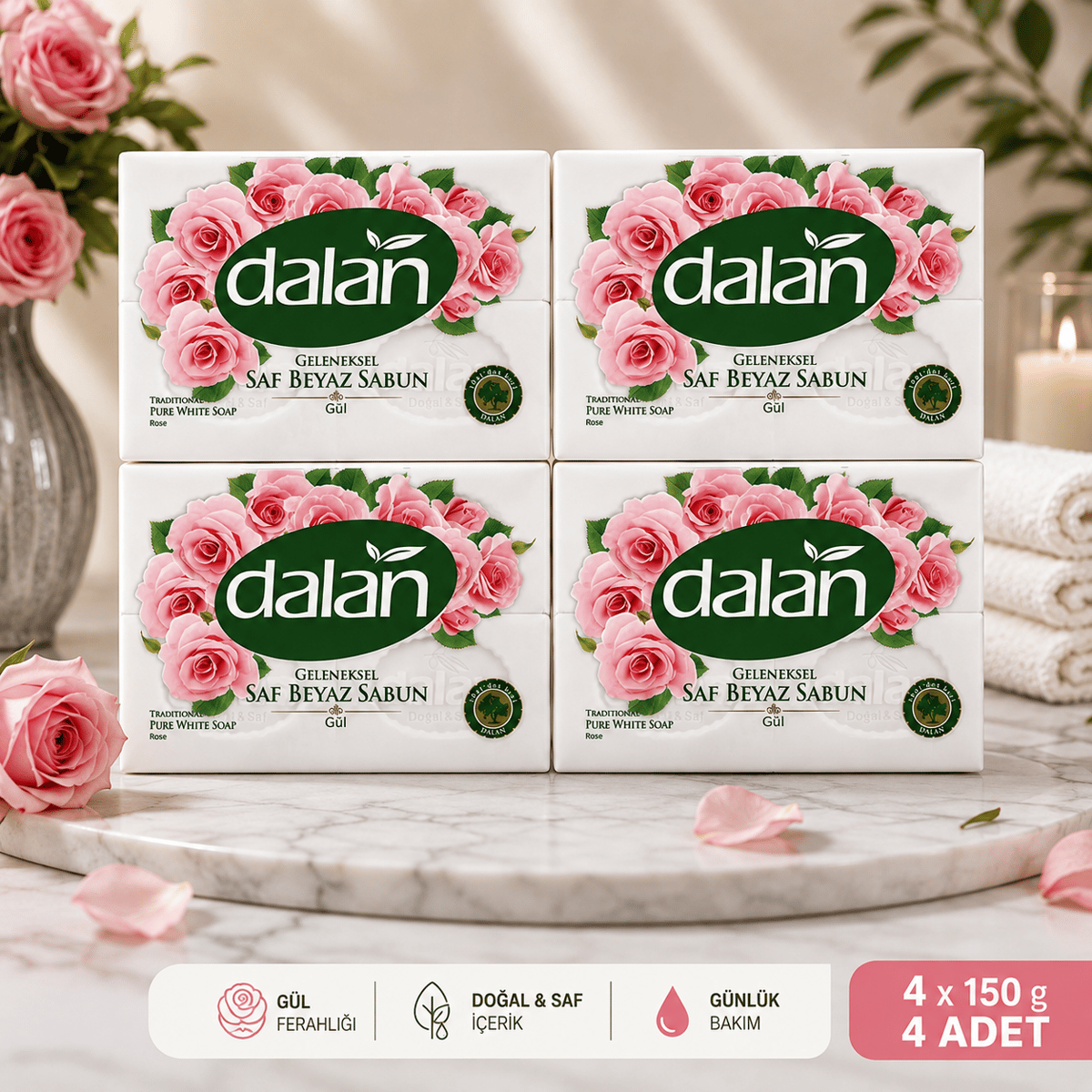 Dalan Banyo Sabunu Gül 4 x 150 gr 4 Adet