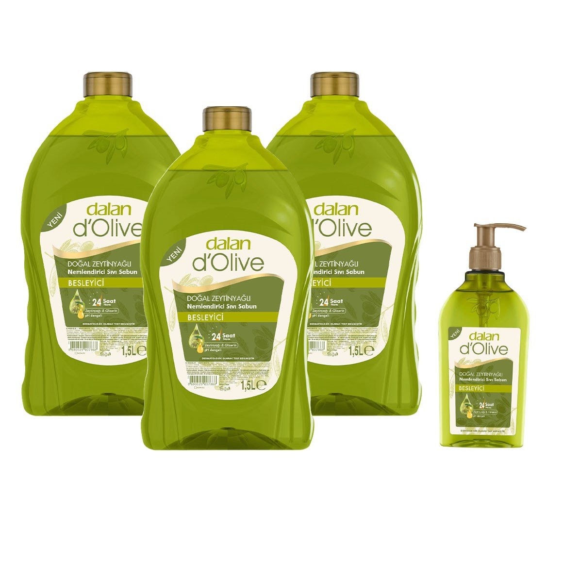 Dalan d'Olive Besleyici Sıvı Sabun 1.5 L x 3 Adet + d'olive 400 ml sıvı sabun 1 Adet