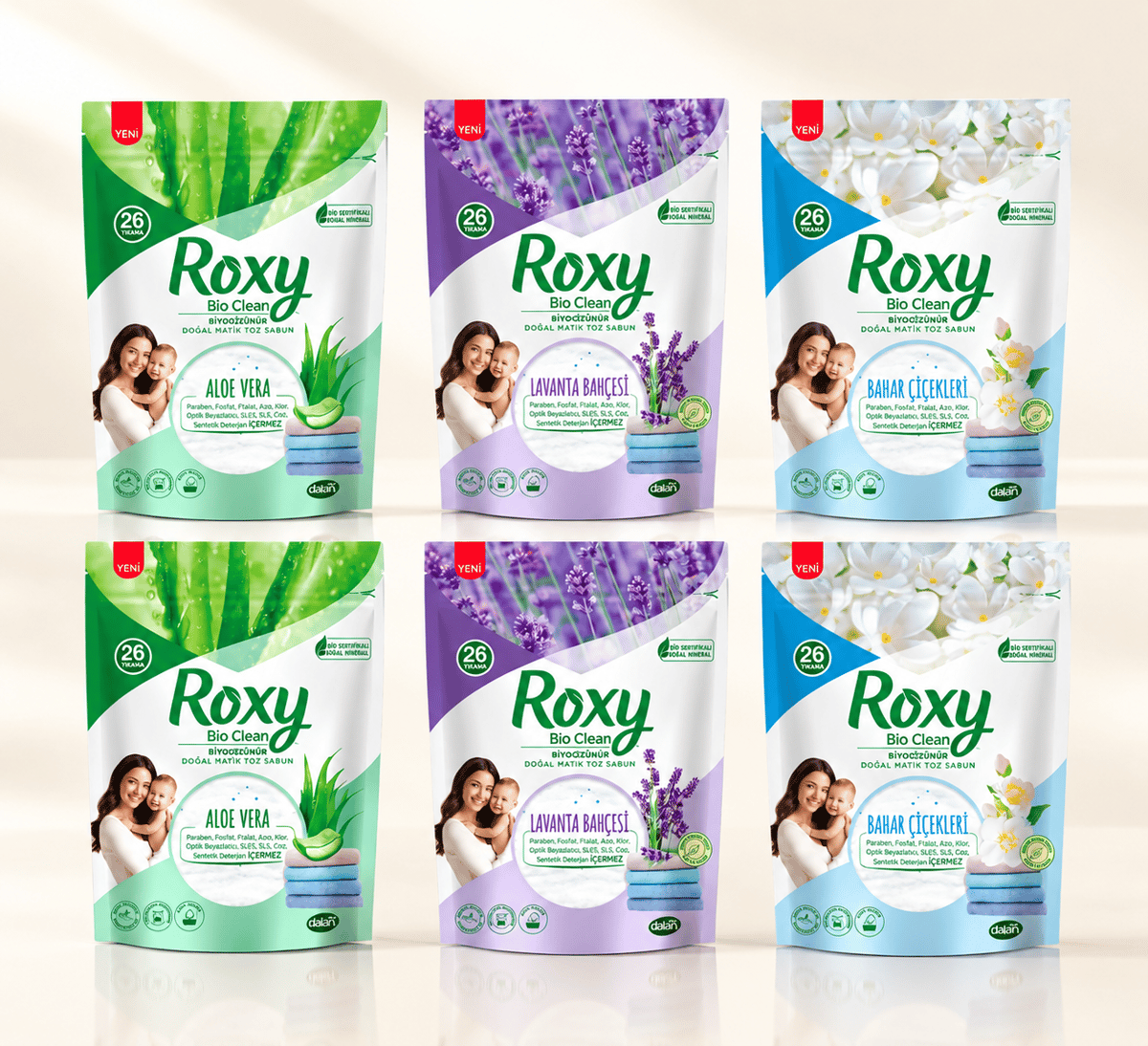 Dalan Roxy Bio Clean Doğal Matik Toz Sabun 800 Gr 6'lı Set – Bahar Çiçekleri, Aloe Vera, Lavanta Bahçesi