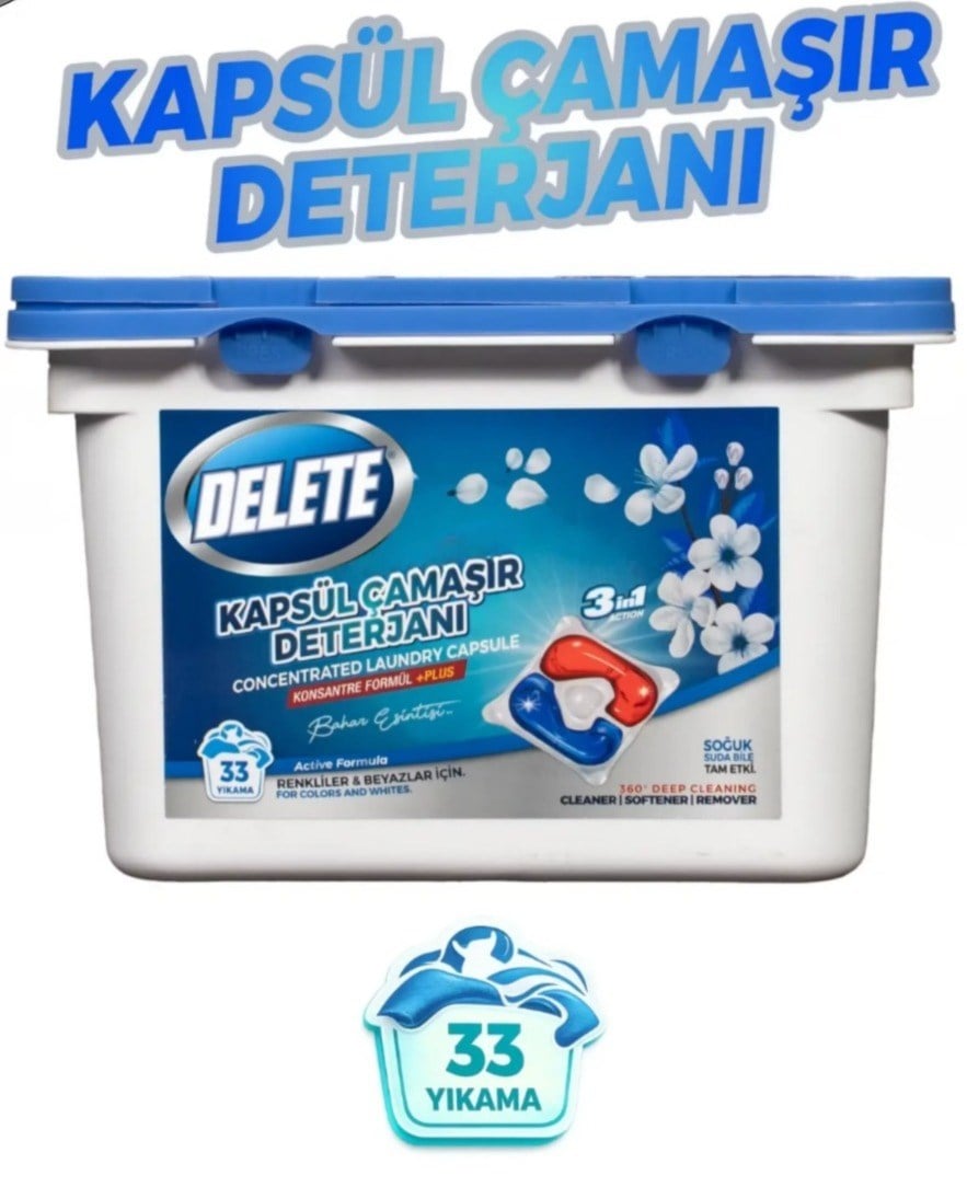 Delete Çamaşır Makinesi Deterjanı Hepsi Bir Arada Kapsülü 33 Yıkama Beyazlar ve Renkliler (3in1)