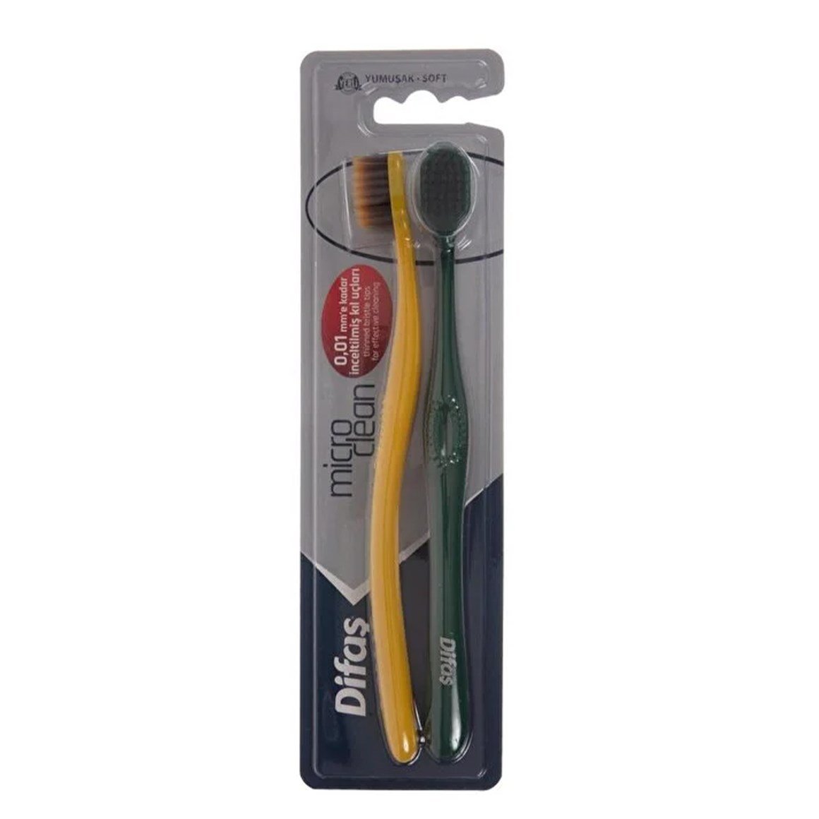 Difaş Microclean 1+1 Yumuşak Diş Fırçası Sarı + Yeşil