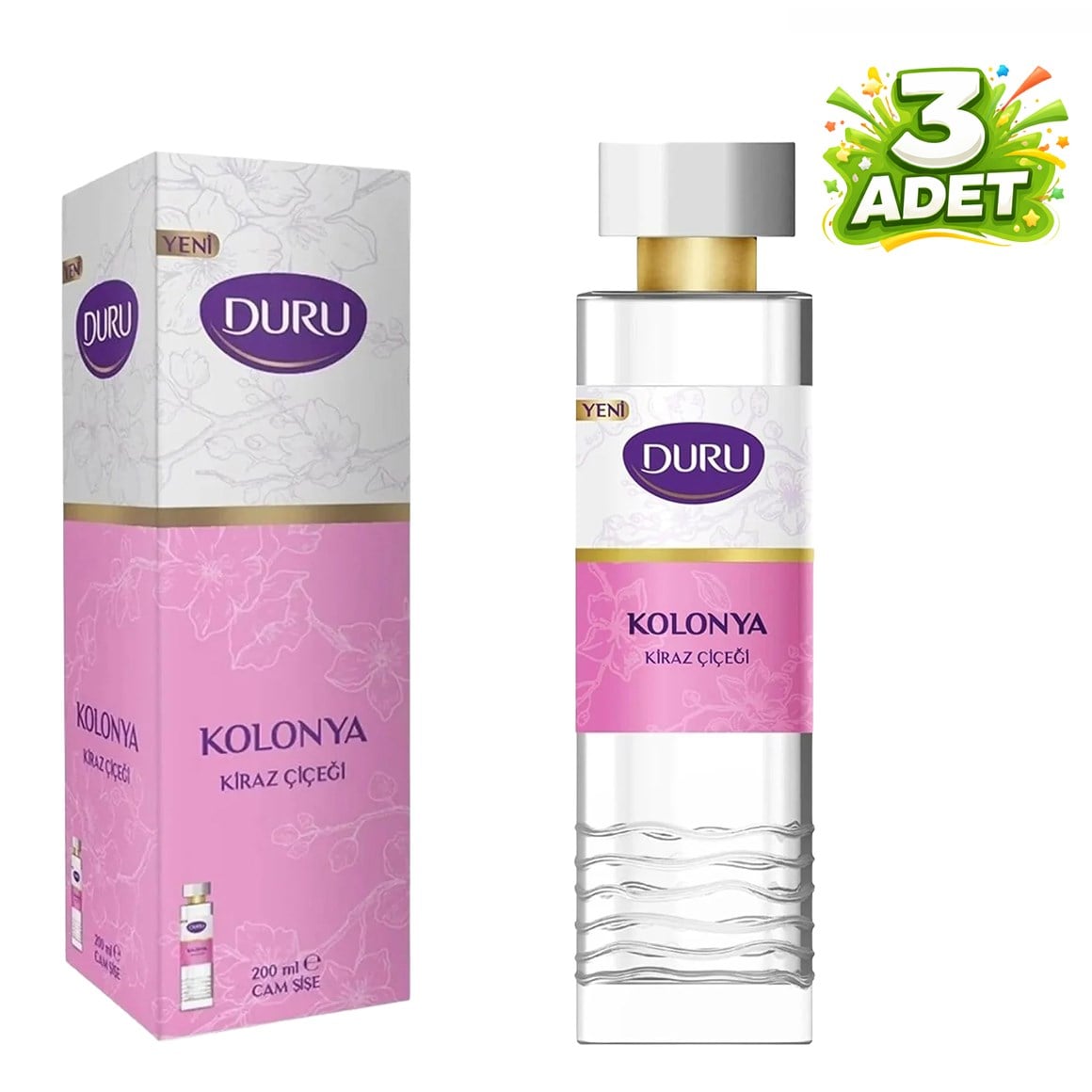 Duru Kolonya Kiraz Çiçeği Cam Şişe 200 ml 3 Adet