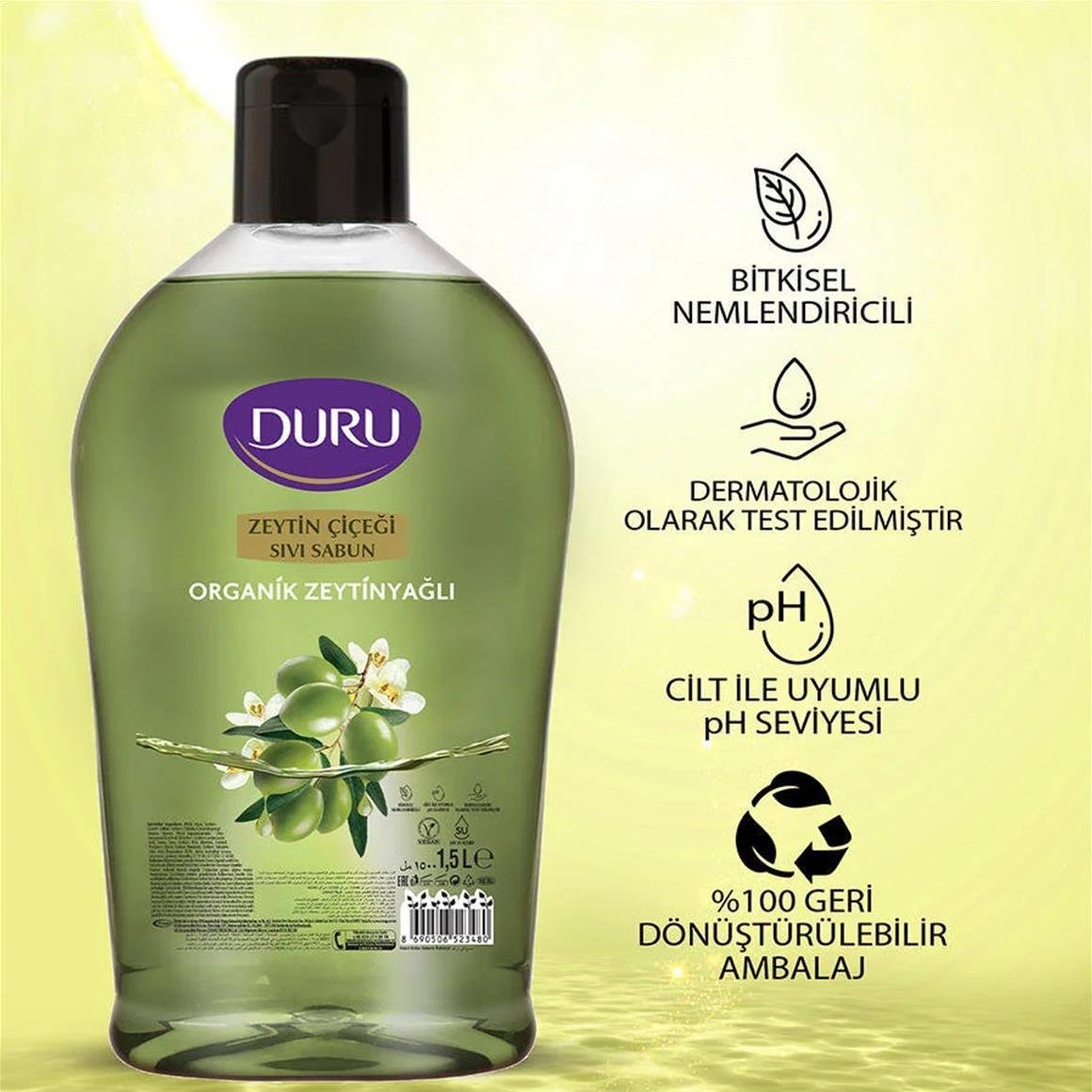 Duru Sıvı Sabun Zeytin Çiçeği Organik Zeytinyağlı 1,5 litre