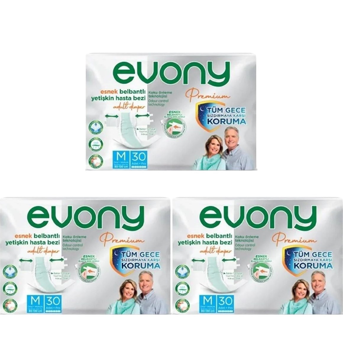Evony Belbantlı Premıum Yetişkin Hasta Bezi M Beden 90 adet (30'lu 3 Paket)