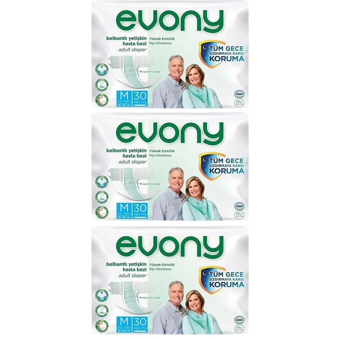 Evony Yetişkin Hasta Bezi Belbantlı M 90 adet 30'lu 3 Paket