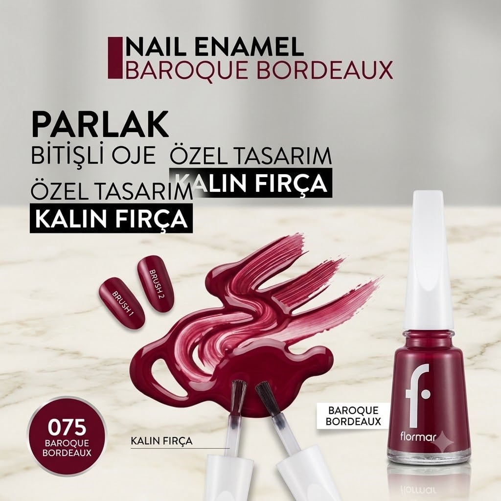 Flormar Parlak Oje (BORDO) - Nail Enamel - 075 Baroque Bordeaux