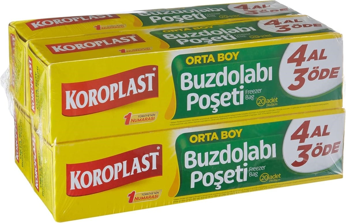 Koroplast Buzdolabı Poşeti 4 Al 3 Öde Paketi Orta Boy 4 X 20 Poşet
