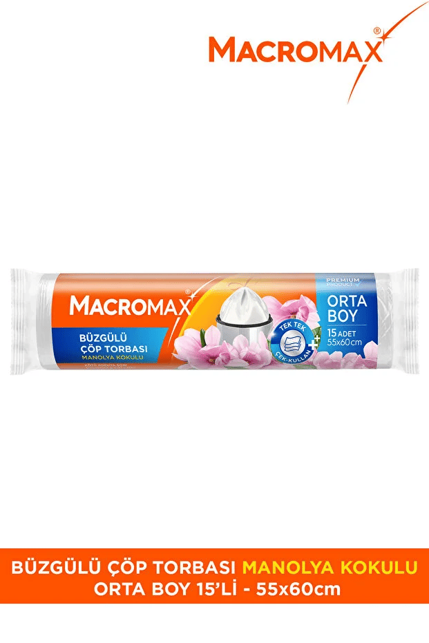 Macromax Büzgülü Manolya Kokulu Çöp Torbası Orta Boy 15'li