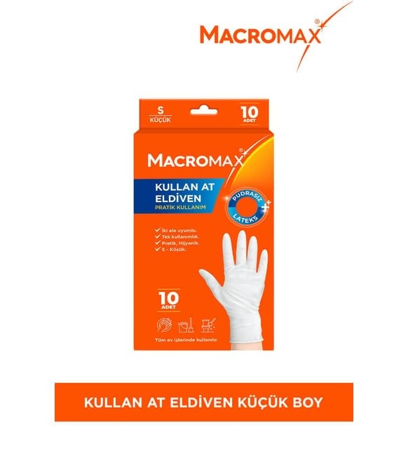 Macromax Kullan At Eldiven Pudrasız Lateks S 10 Adet