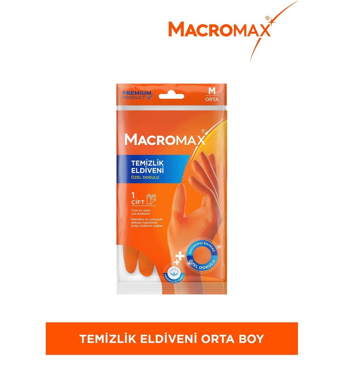 Macromax Temizlik Eldiveni M Beden Pamuklu İç Yüzeyli Kaydırmaz Desenli MAVİ